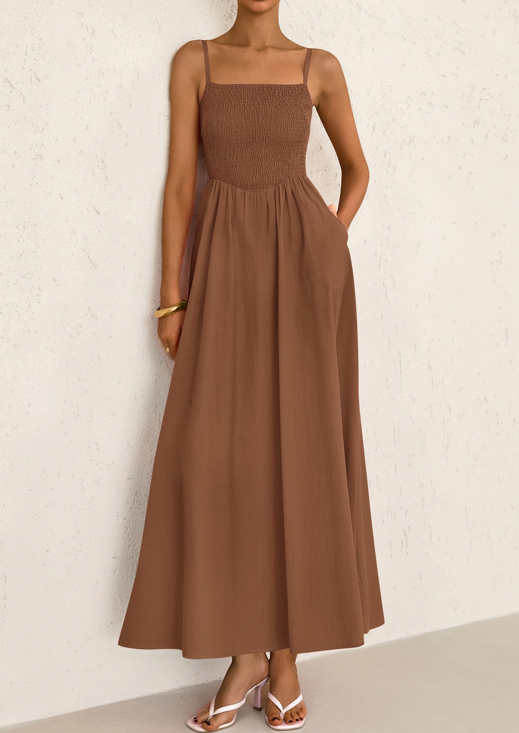 Foto 5 | Vestido Largo Prettygarden Para Mujer, Fruncido, Verano 2025, Marrón - Venta Internacional.