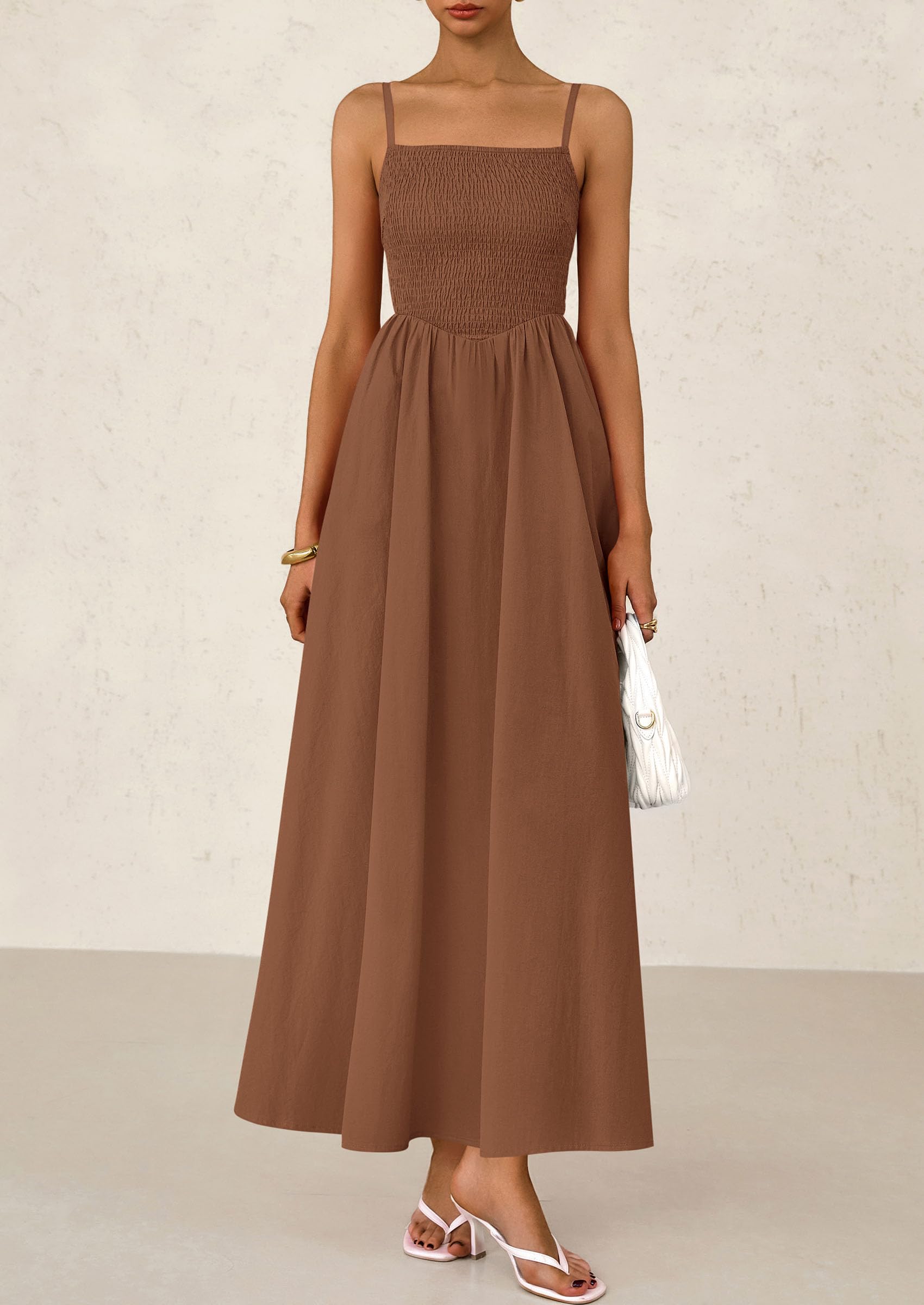 Foto 7 | Vestido Largo Prettygarden Para Mujer, Fruncido, Verano 2025, Marrón - Venta Internacional.