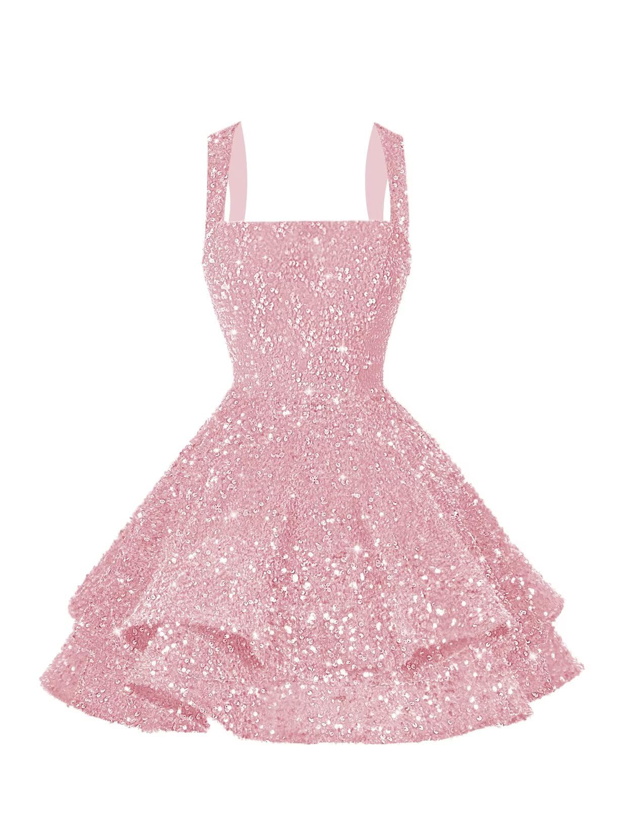 Vestido De Bienvenida Dessiny Con Tirantes Finos Y Lentejuelas, Rosa Claro - Venta Internacional.
