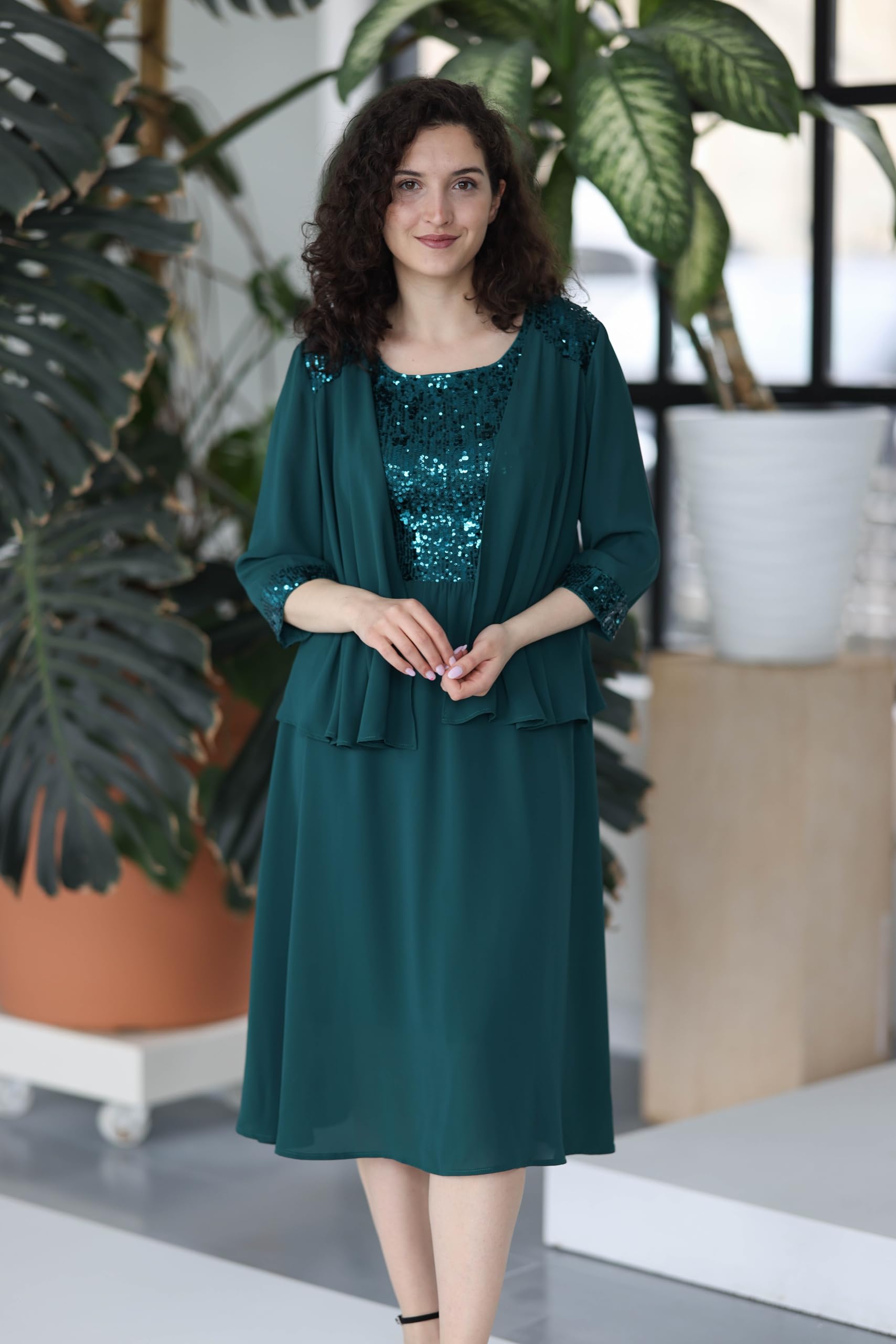 Foto 3 pulgar | Vestido De Lentejuelas Grace Karin Para Mujeres De Mediana Edad Verde Oscuro M - Venta Internacional.