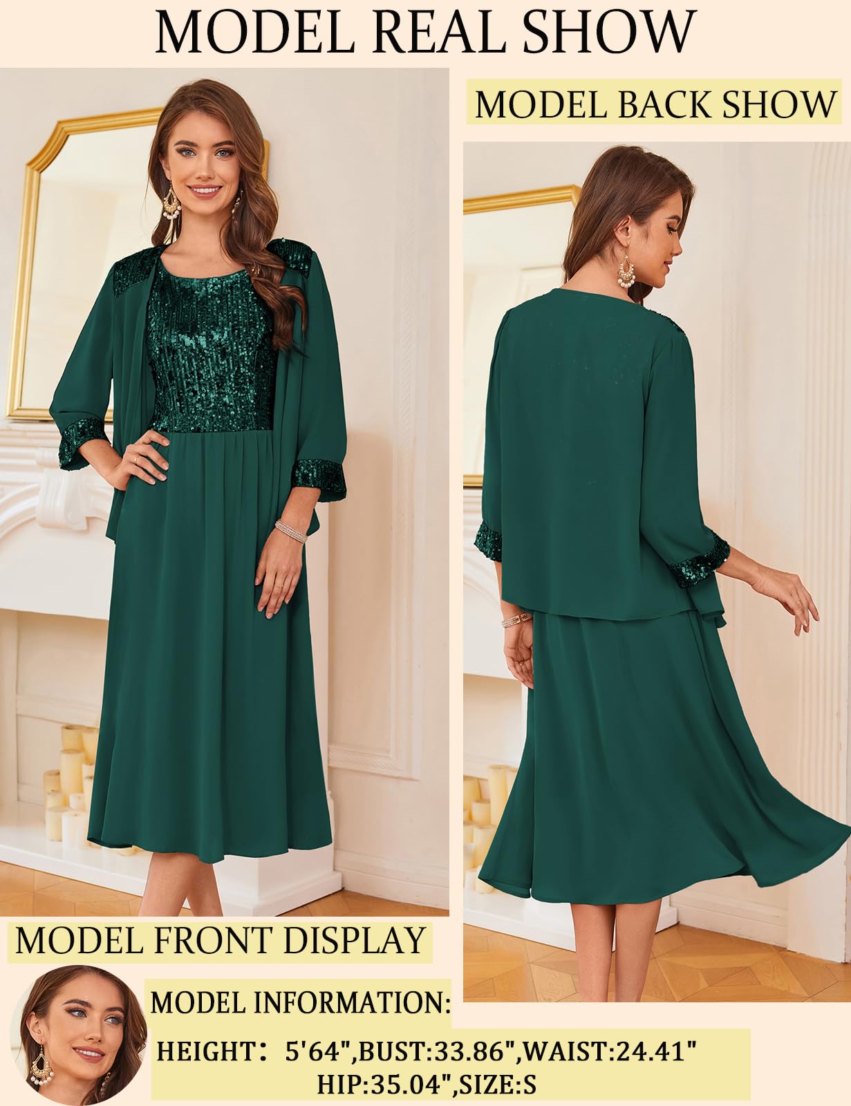 Foto 5 pulgar | Vestido De Lentejuelas Grace Karin Para Mujeres De Mediana Edad Verde Oscuro M - Venta Internacional.