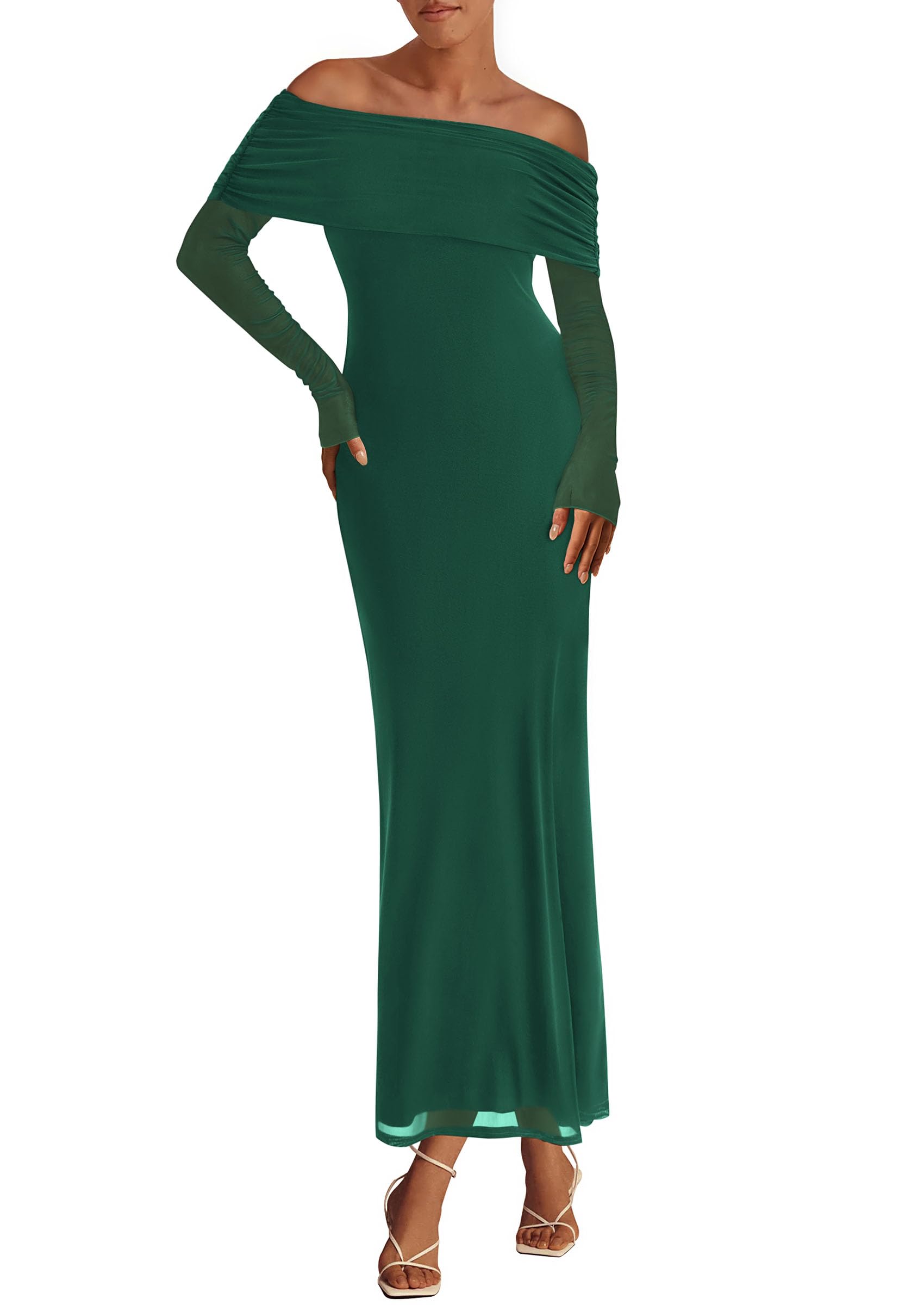 Foto 2 pulgar | Vestido Largo Prettygarden De Malla Con Hombros Descubiertos, Verde, Para Mujer - Venta Internacional.