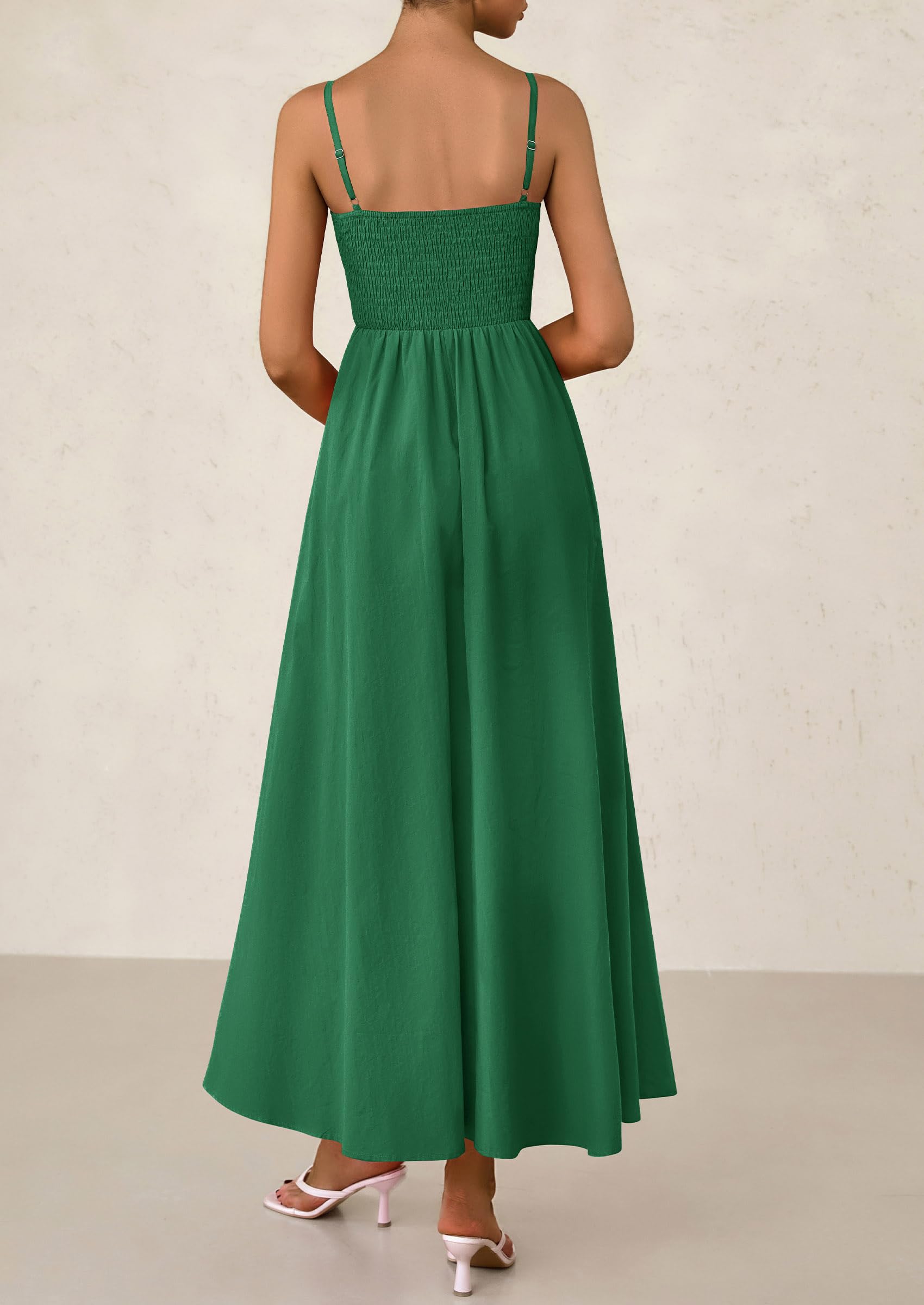 Foto 2 | Vestido Largo Prettygarden Para Mujer, Fruncido, Verde Oscuro - Venta Internacional.