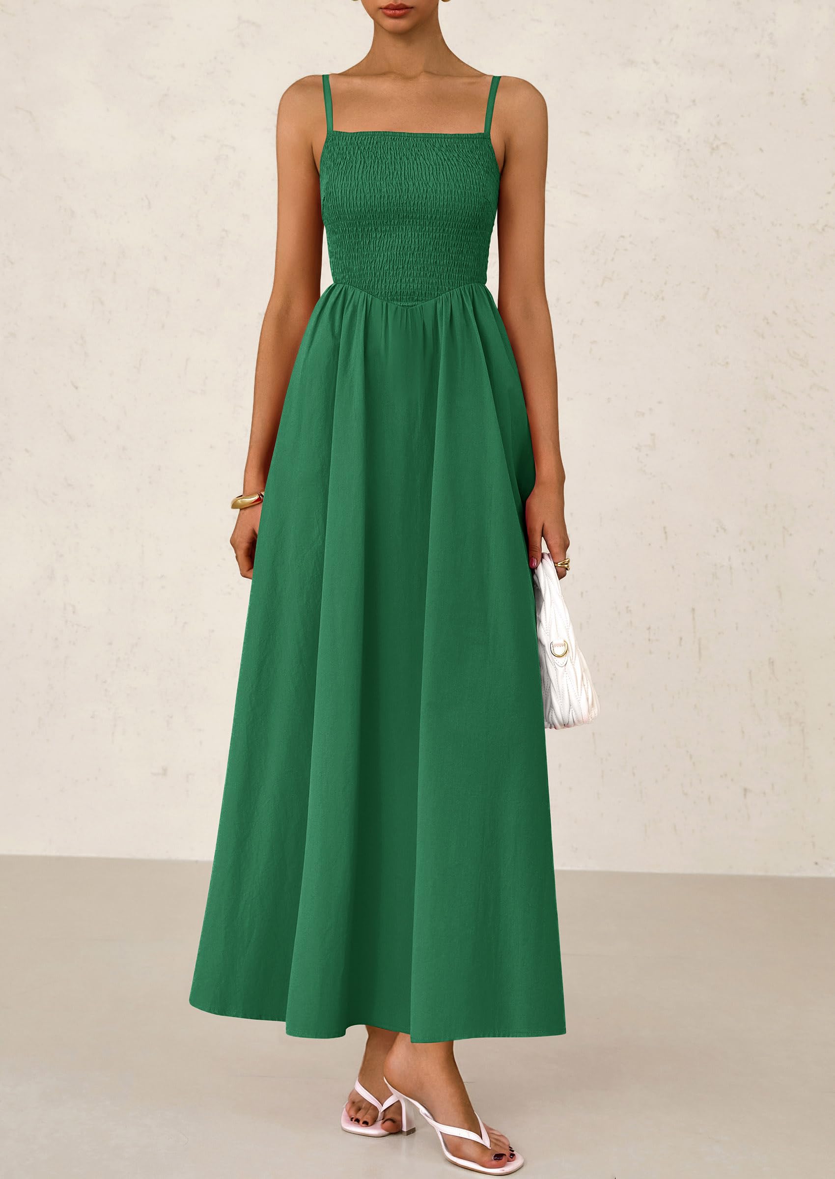 Foto 4 pulgar | Vestido Largo Prettygarden Para Mujer, Fruncido, Verde Oscuro - Venta Internacional.