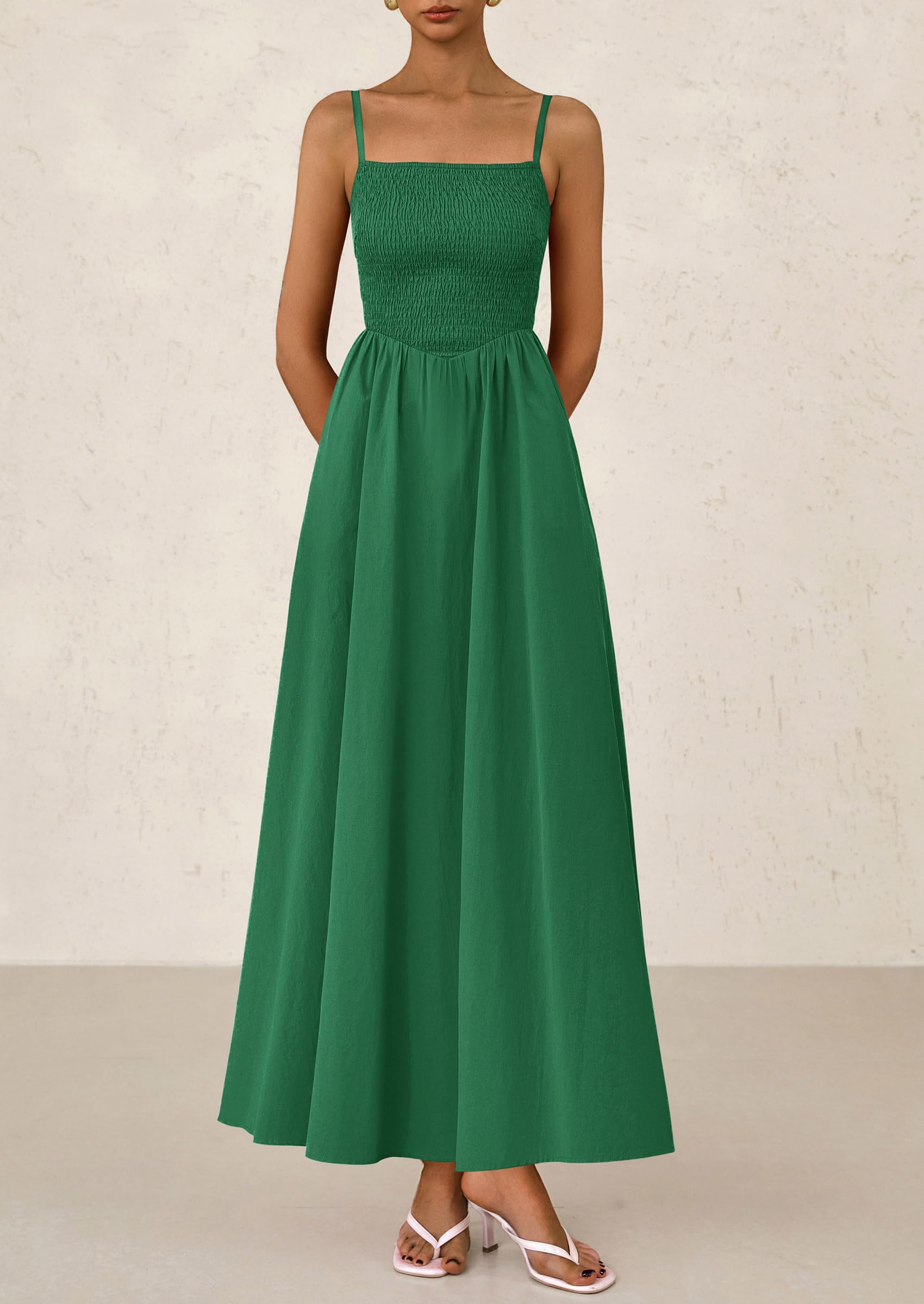 Foto 5 pulgar | Vestido Largo Prettygarden Para Mujer, Fruncido, Verde Oscuro - Venta Internacional.