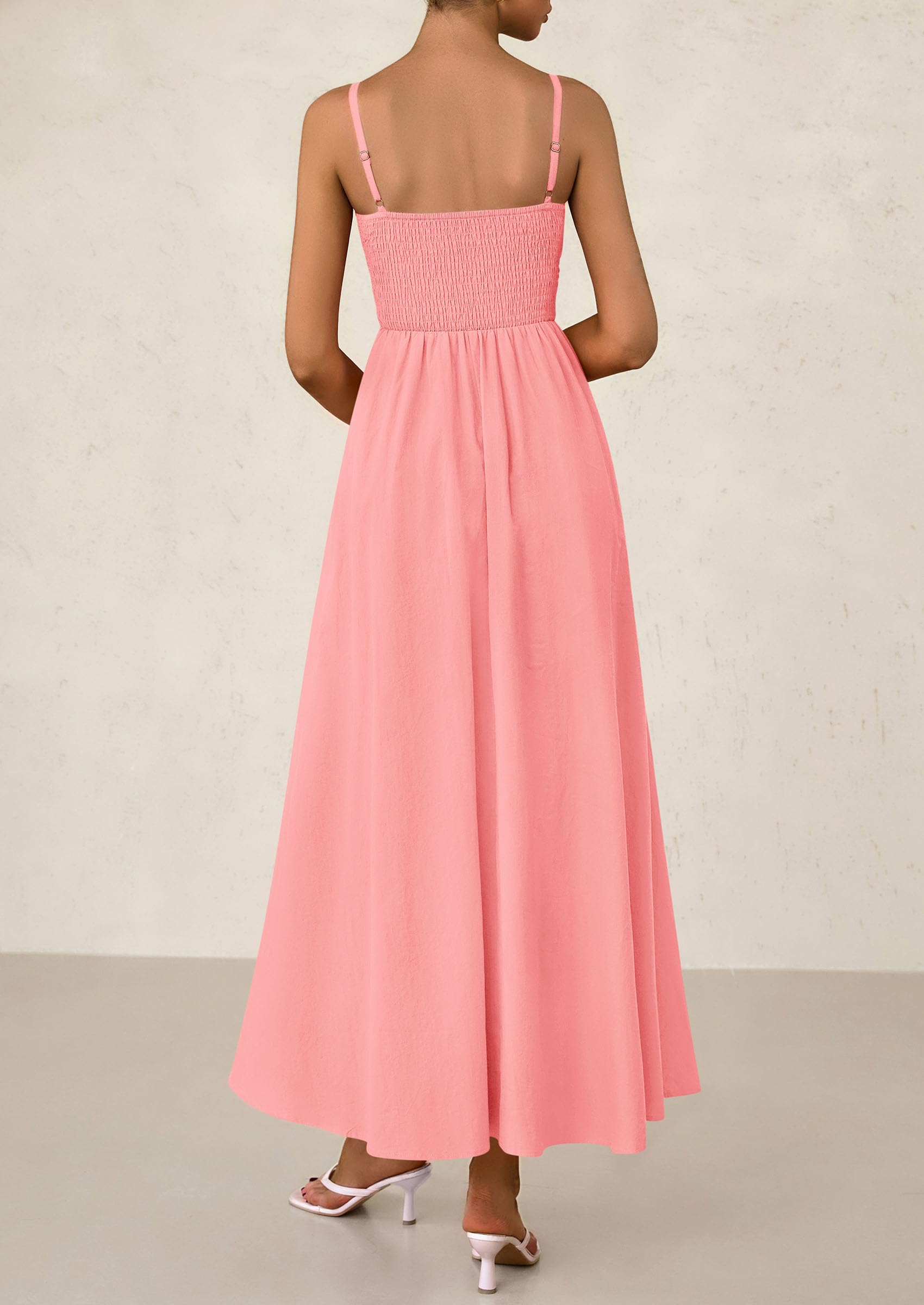 Foto 2 | Vestido Largo Prettygarden Para Mujer, Fruncido, Verano, Playa, Rosa - Venta Internacional.