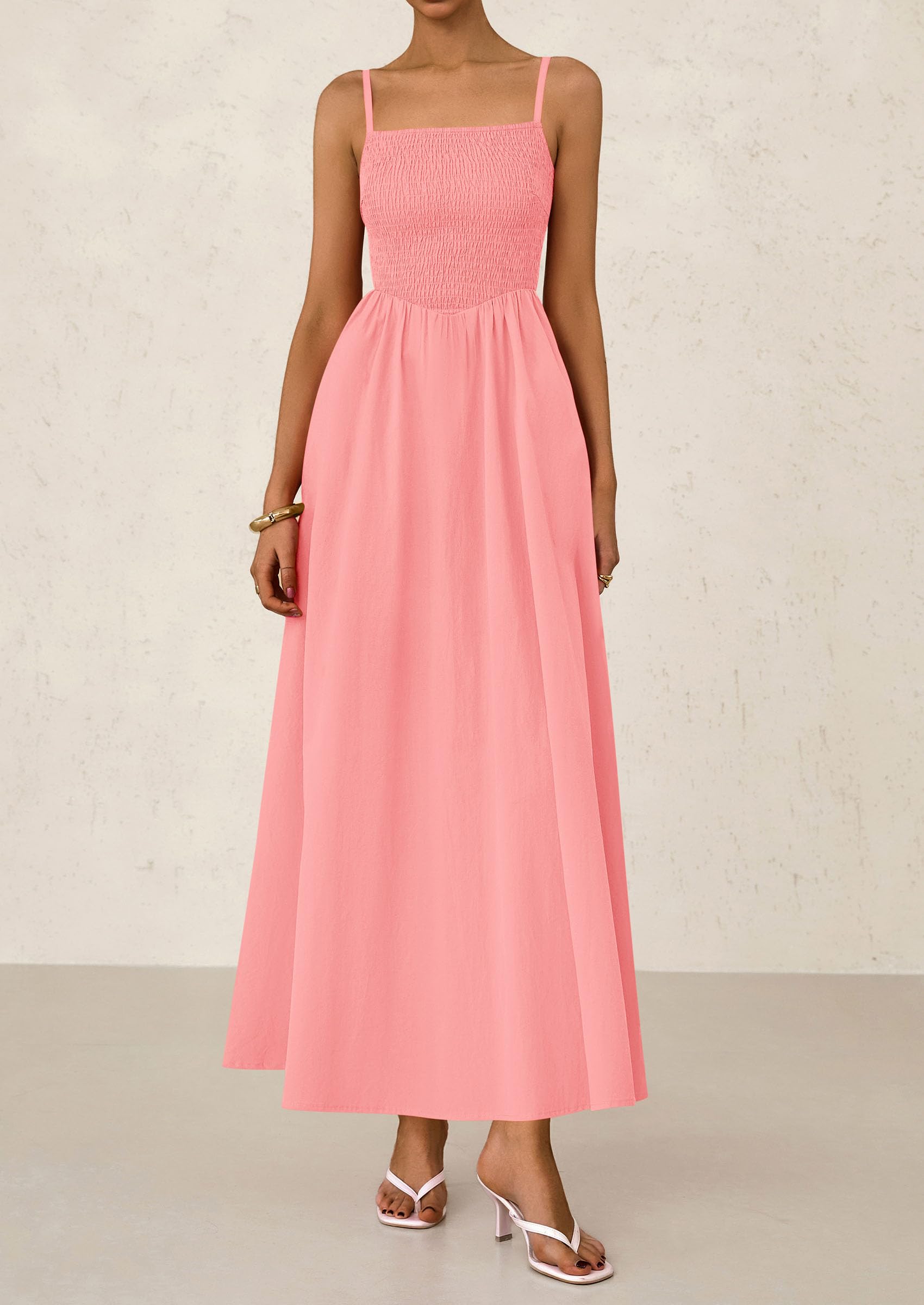 Foto 4 | Vestido Largo Prettygarden Para Mujer, Fruncido, Verano, Playa, Rosa - Venta Internacional.