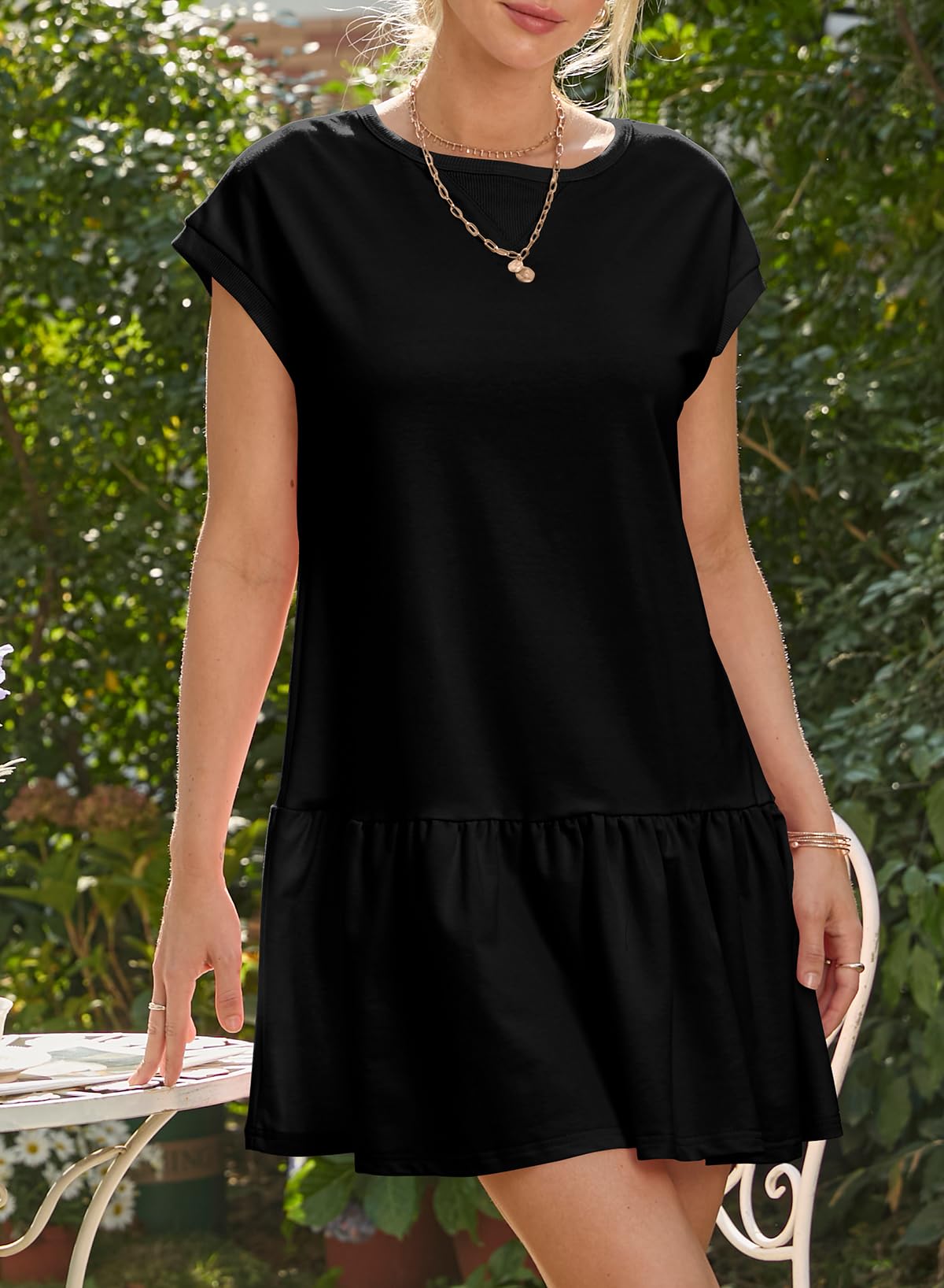 Foto 5 pulgar | Vestido Blencot Para Mujer, Casual, Cuello Redondo Y Dobladillo Con Volantes, Color Negro - Venta Internacional.
