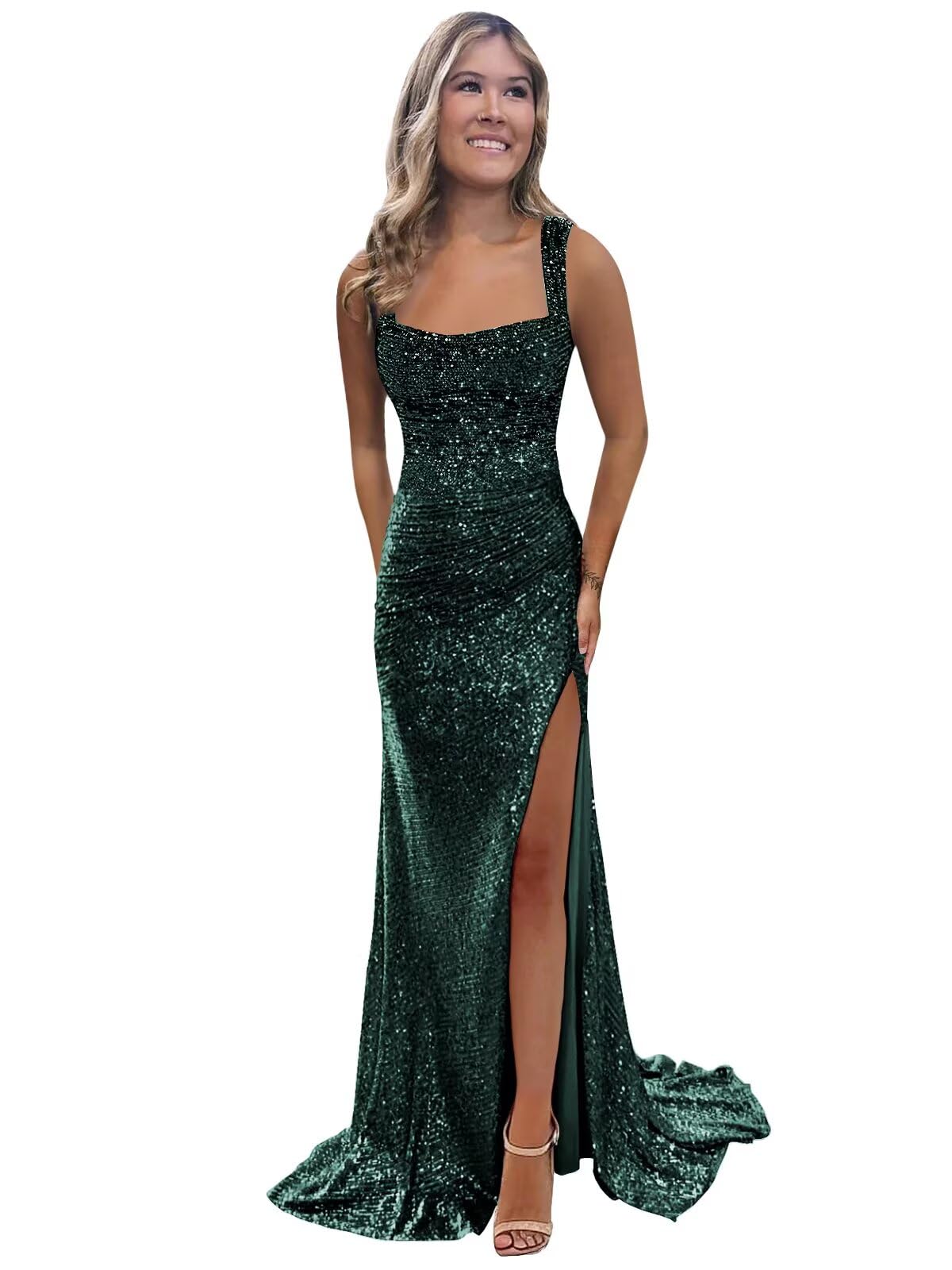 Foto 2 pulgar | Vestido De Fiesta Bolensye, Cuello Cuadrado, Lentejuelas, Color Verde Azulado, Talla 16, Para Mujer - Venta Internacio