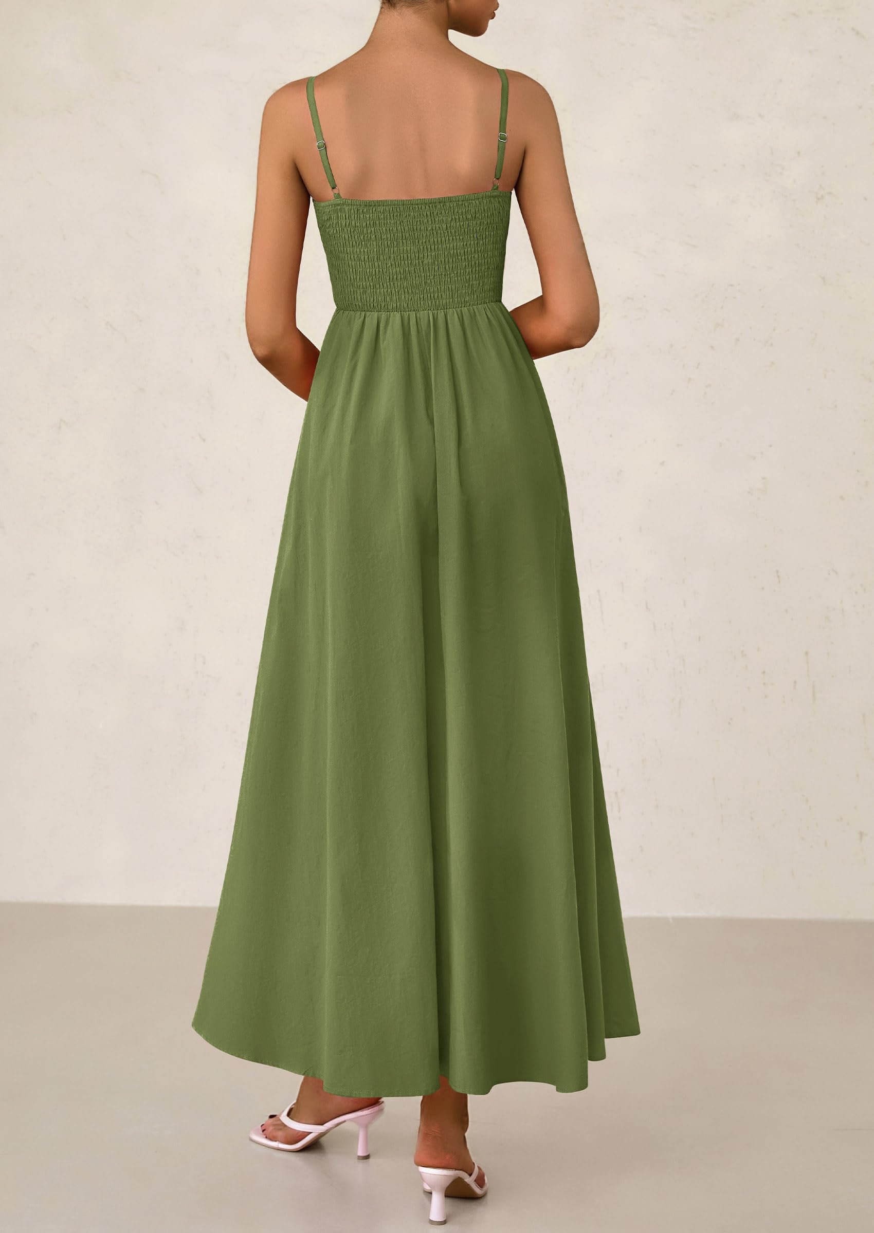 Foto 2 | Vestido Largo Prettygarden Para Mujer, Fruncido, Verano 2025, Verde Militar - Venta Internacional.