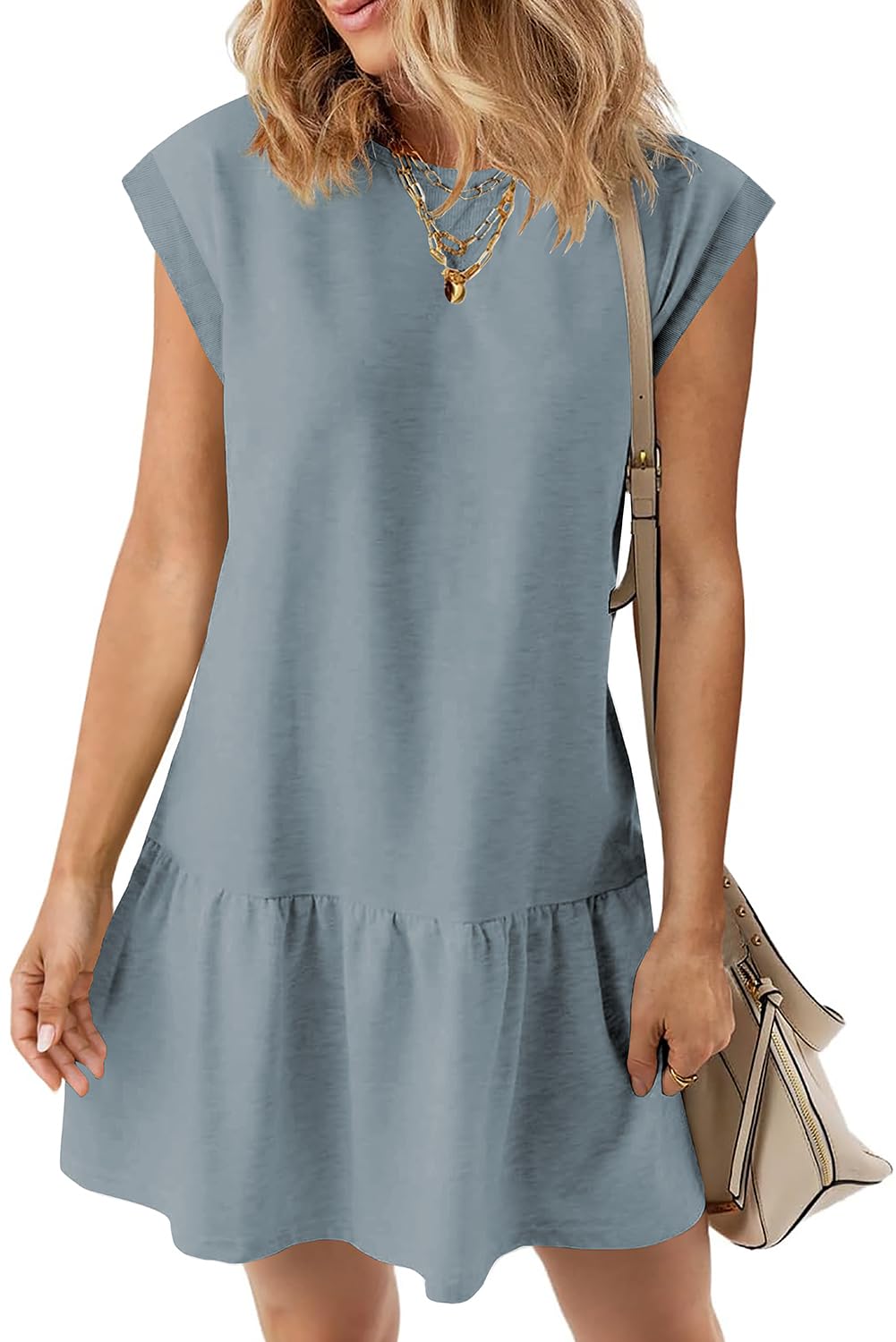 Foto 2 pulgar | Vestido Blencot Para Mujer, Casual, Manga Corta, Cuello Redondo Y Dobladillo Con Volantes - Venta Internacional.