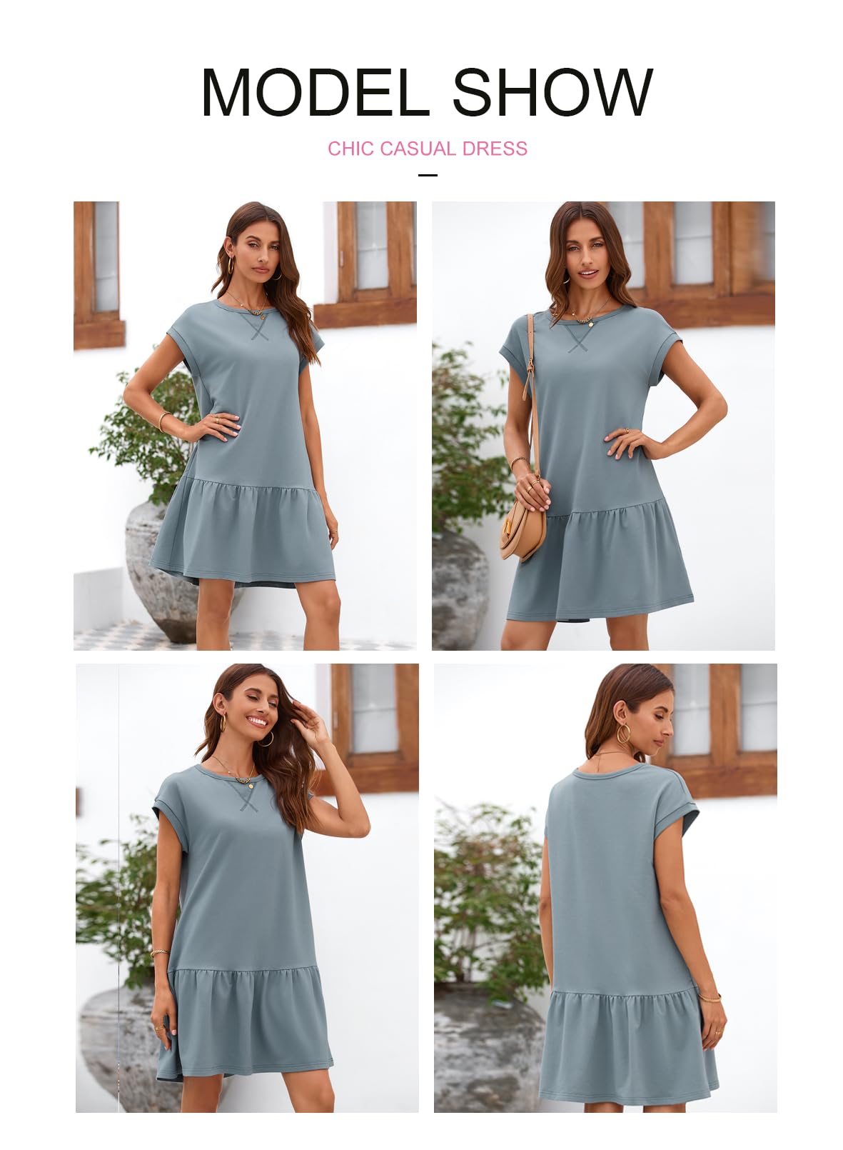 Foto 6 pulgar | Vestido Blencot Para Mujer, Casual, Manga Corta, Cuello Redondo Y Dobladillo Con Volantes - Venta Internacional.