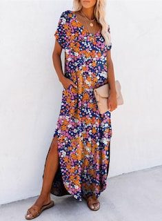 Foto 4 | Vestido Dokotoo Para Mujer Primavera-verano 2025 Con Estampado Floral Azul M - Venta Internacional.