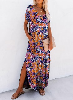 Foto 7 | Vestido Dokotoo Para Mujer Primavera-verano 2025 Con Estampado Floral Azul M - Venta Internacional.