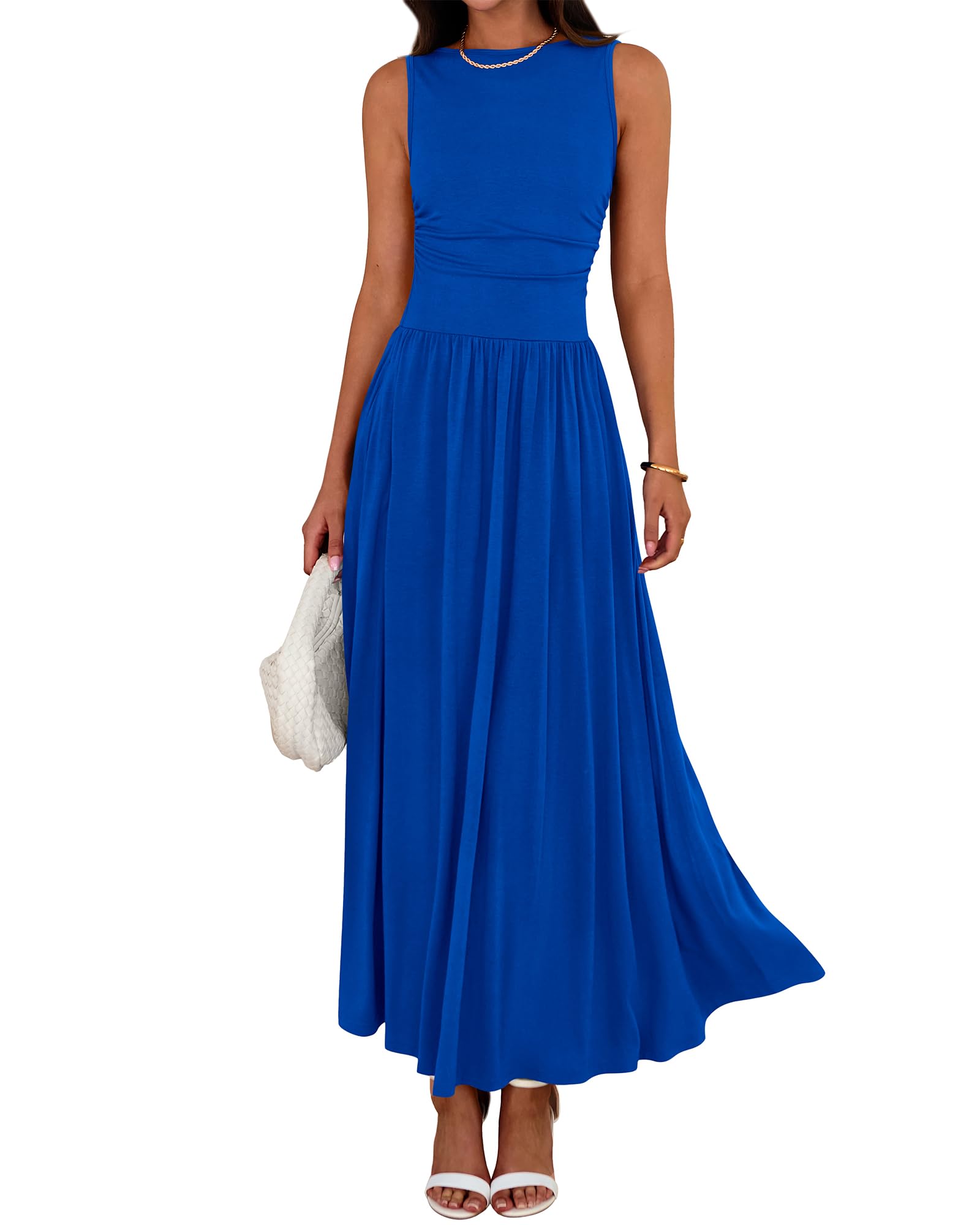 Vestido Largo Btfbm Verano 2025 Sin Mangas Con Cintura Alta Fruncida - Venta Internacional.
