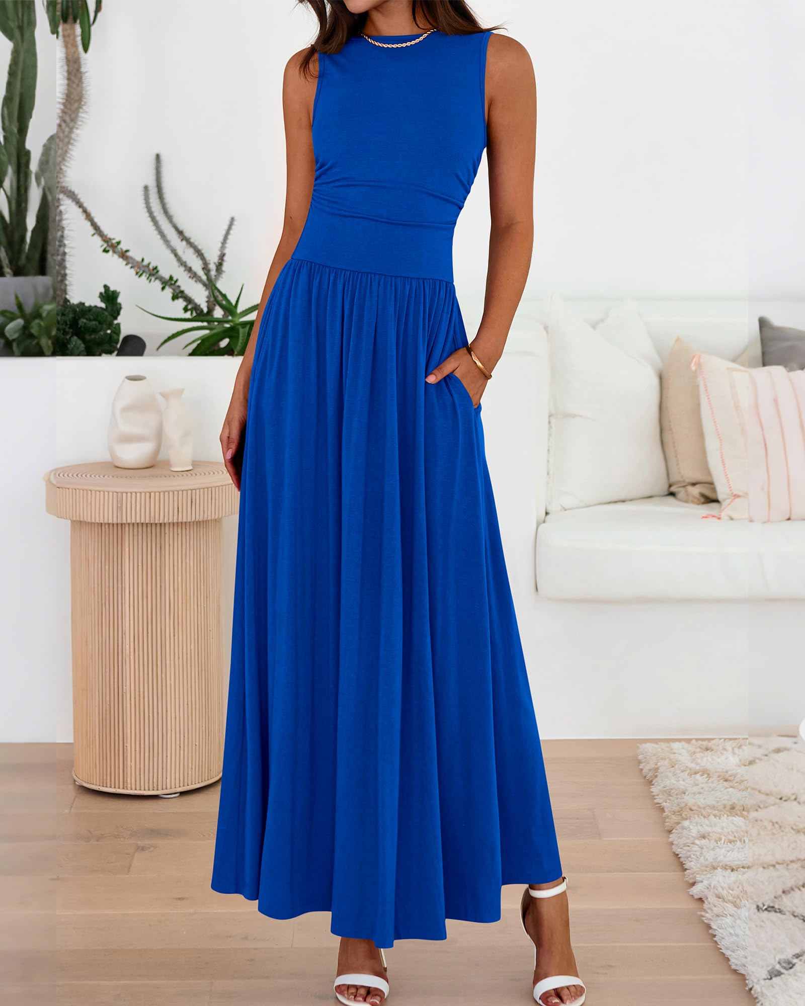 Foto 2 | Vestido Largo Btfbm Verano 2025 Sin Mangas Con Cintura Alta Fruncida - Venta Internacional.