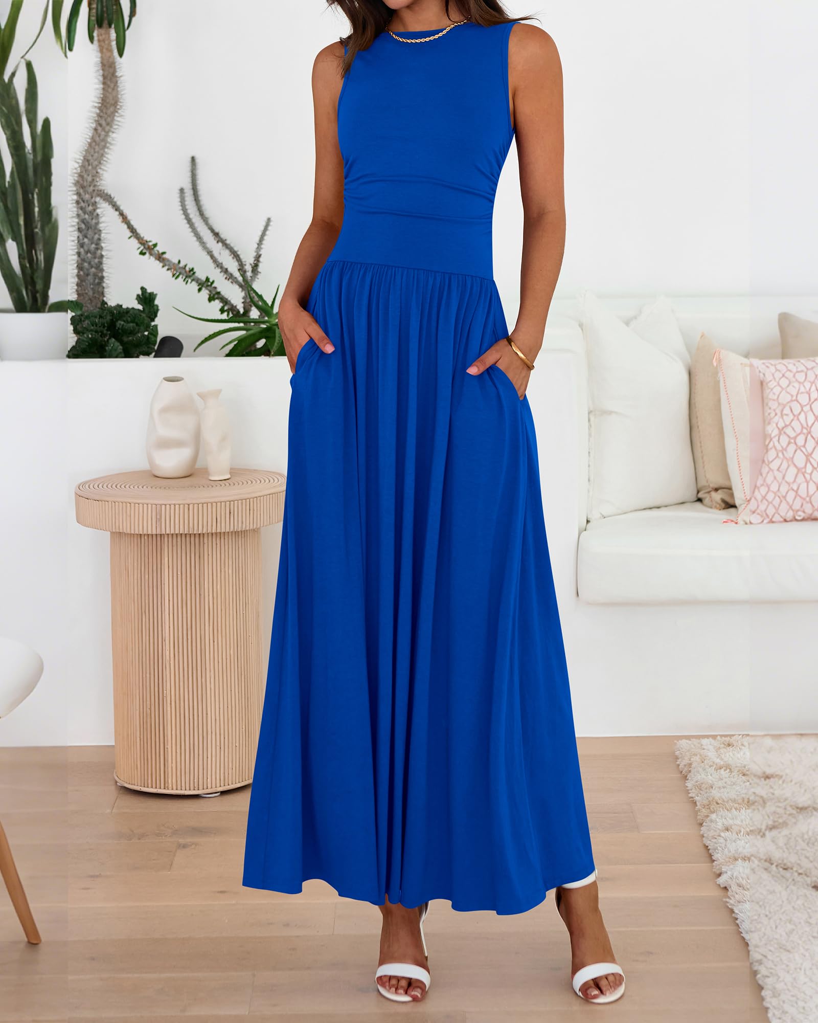 Foto 5 pulgar | Vestido Largo Btfbm Verano 2025 Sin Mangas Con Cintura Alta Fruncida - Venta Internacional.