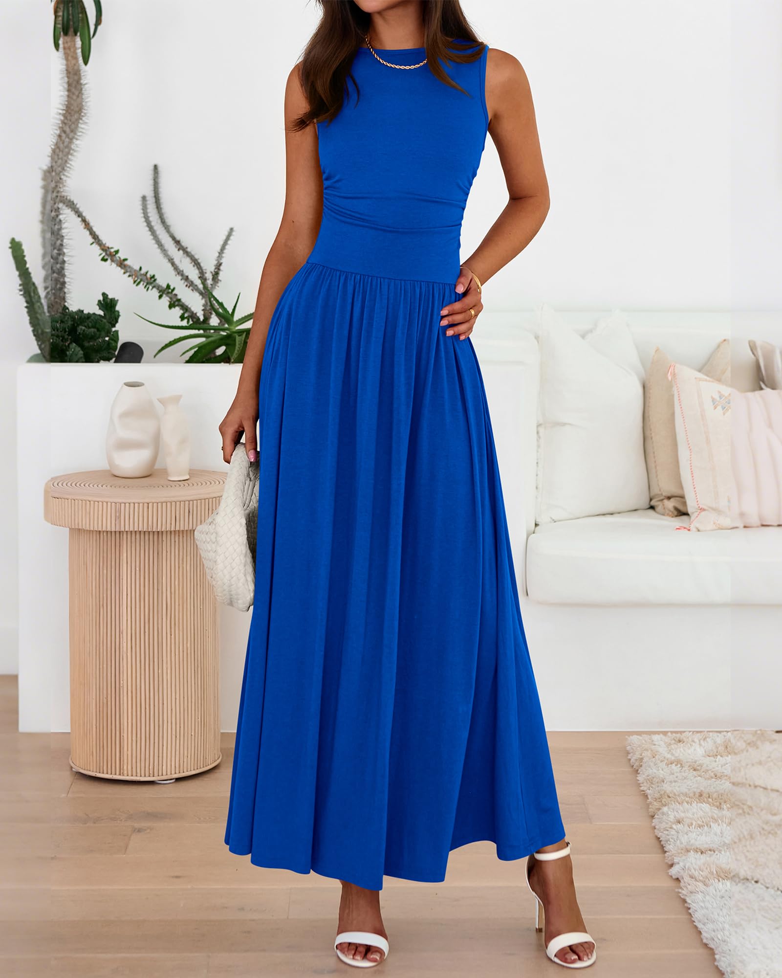 Foto 5 | Vestido Largo Btfbm Verano 2025 Sin Mangas Con Cintura Alta Fruncida - Venta Internacional.