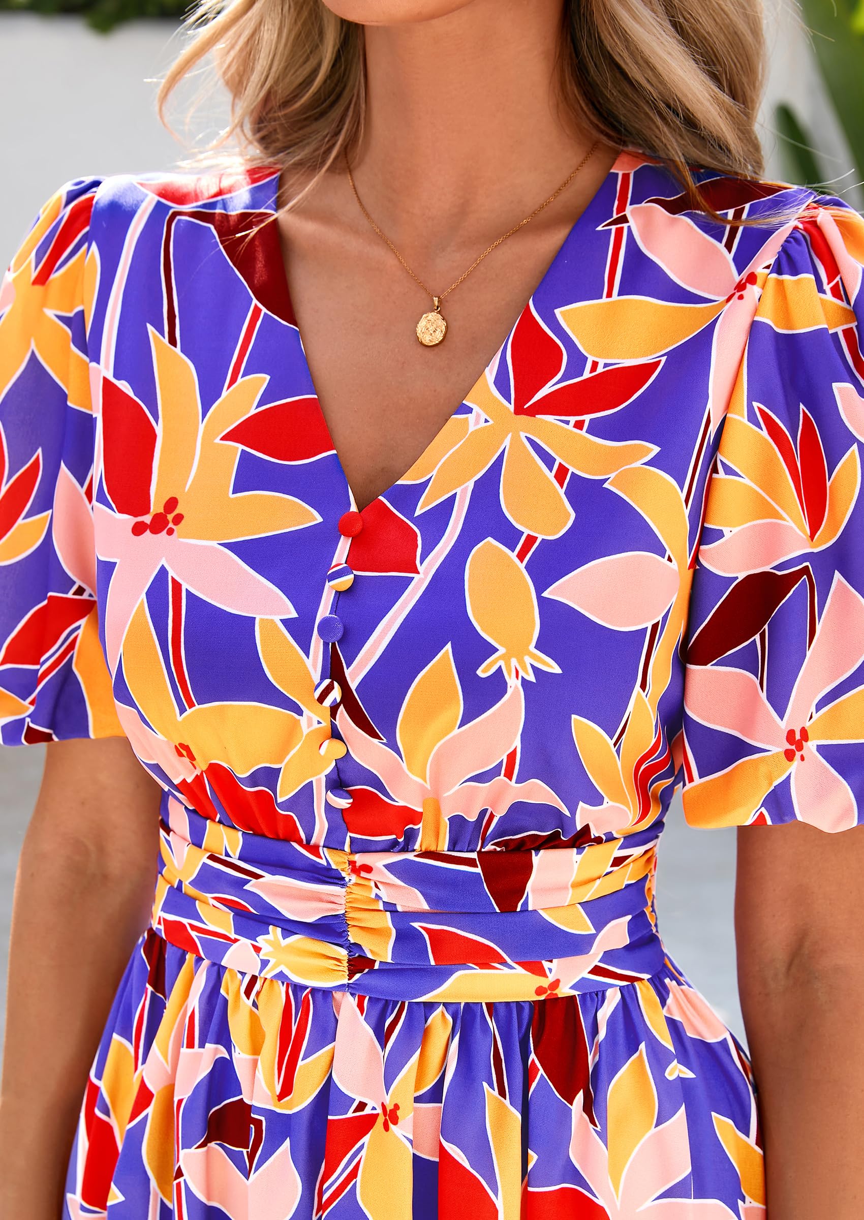 Foto 7 | Vestido Largo Prettygarden Para Mujer, Verano 2025, Cuello En V, Azul Floral - Venta Internacional.