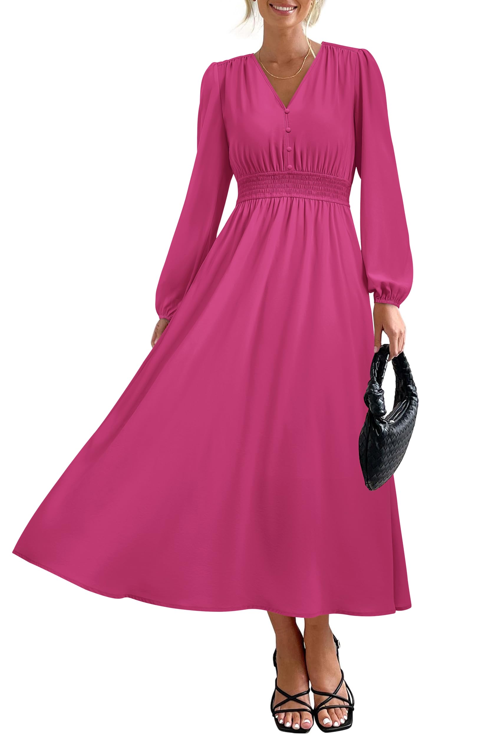 Foto 2 pulgar | Vestido Largo Prettygarden 2025 Primavera Manga Larga Con Cuello En V Para Mujer - Venta Internacional.