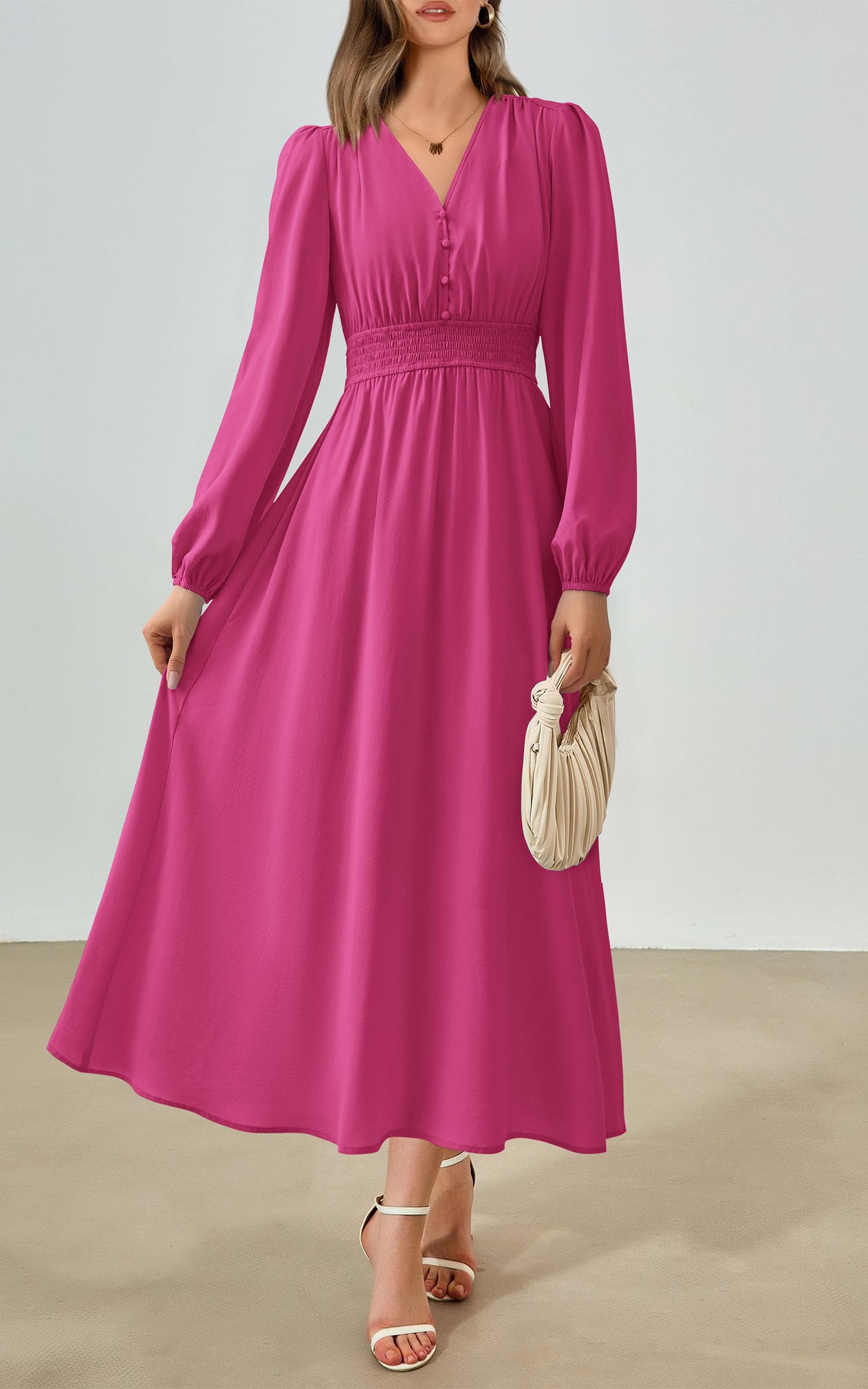Foto 4 pulgar | Vestido Largo Prettygarden 2025 Primavera Manga Larga Con Cuello En V Para Mujer - Venta Internacional.
