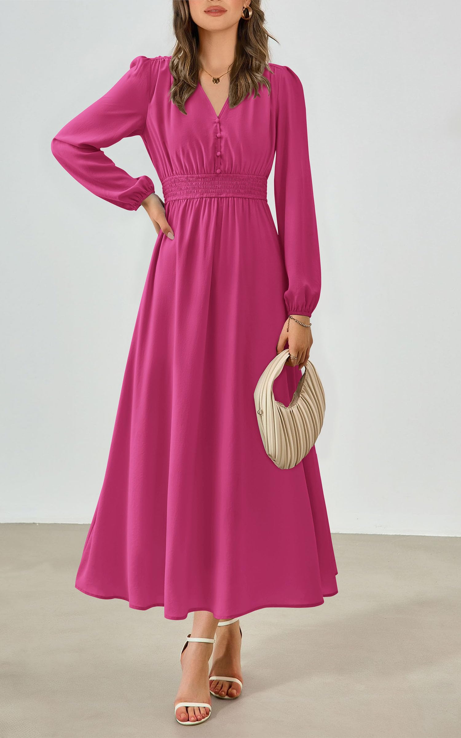 Foto 5 pulgar | Vestido Largo Prettygarden 2025 Primavera Manga Larga Con Cuello En V Para Mujer - Venta Internacional.