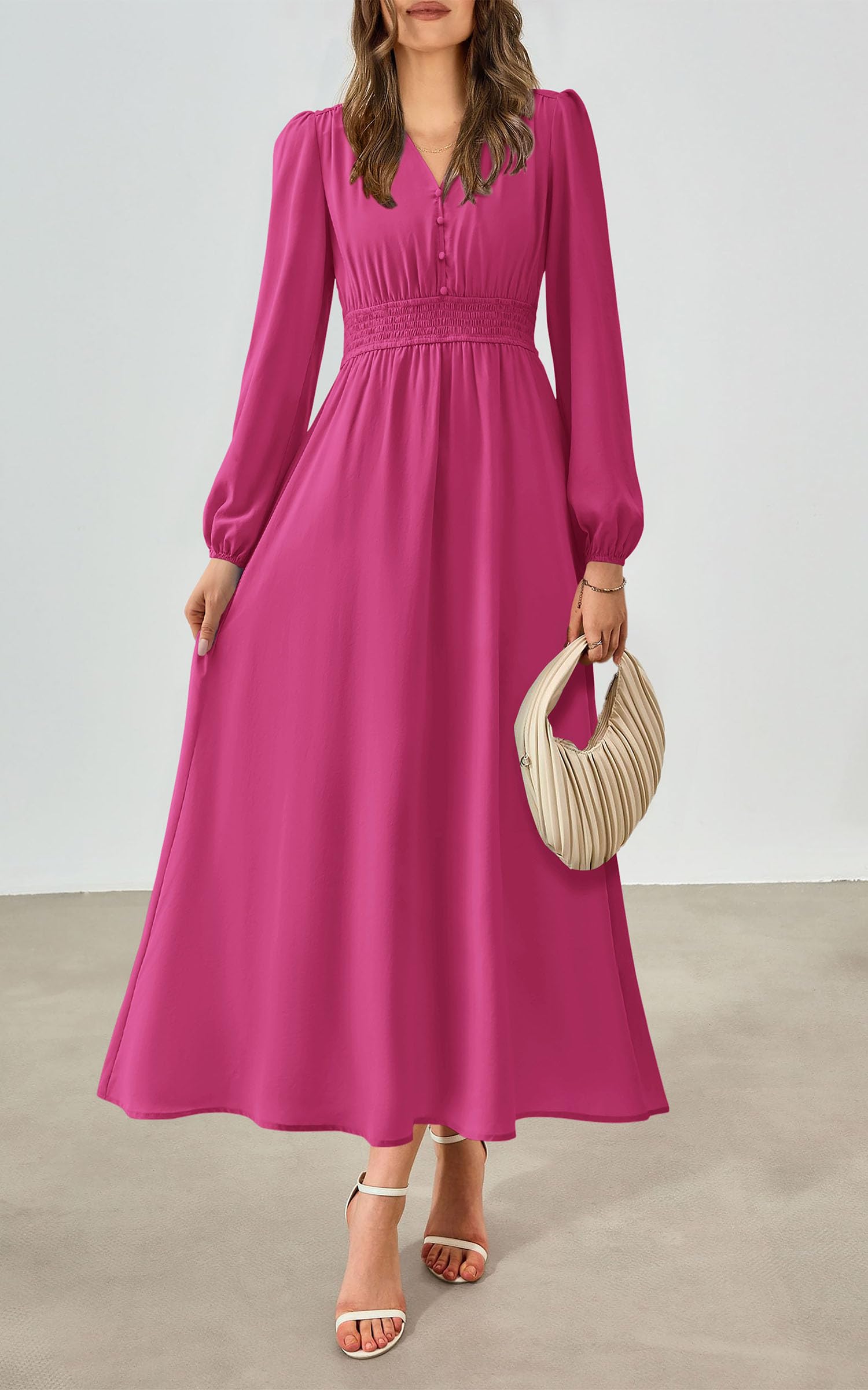 Foto 7 | Vestido Largo Prettygarden 2025 Primavera Manga Larga Con Cuello En V Para Mujer - Venta Internacional.