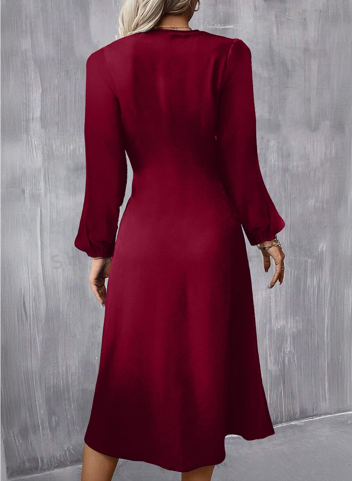 Foto 4 pulgar | Vestido Midi Happy Sailed 2024 De Manga Larga Con Cuello Redondo Burdeos - Venta Internacional.