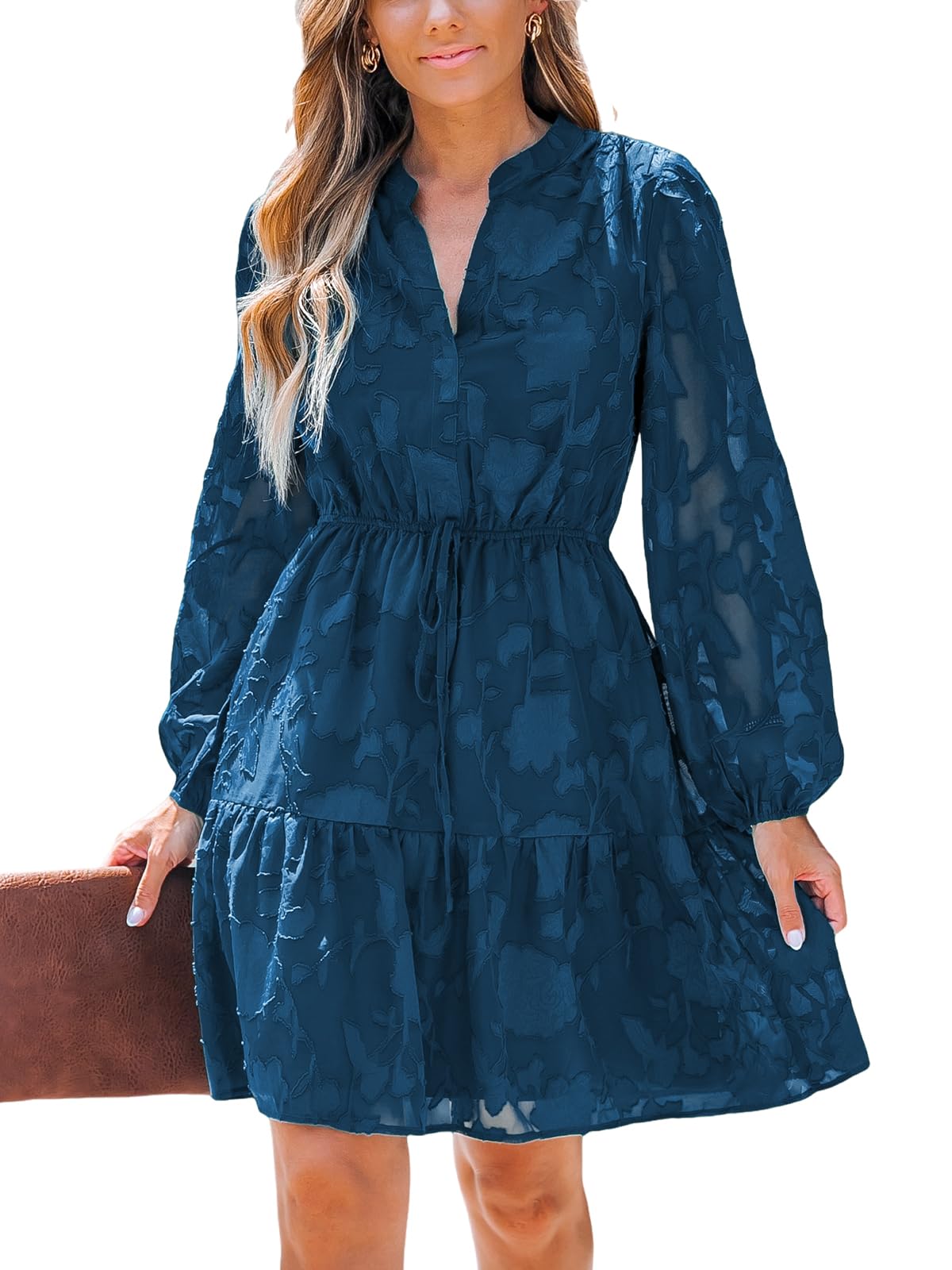Foto 2 pulgar | Vestido Cupshe Para Mujer, Encaje Y Volantes, Tamaño Mini, Cuello En V, Azul Marino - Venta Internacional.