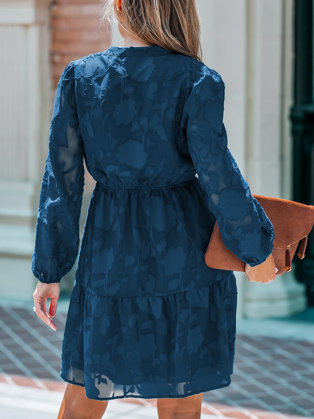 Foto 3 pulgar | Vestido Cupshe Para Mujer, Encaje Y Volantes, Tamaño Mini, Cuello En V, Azul Marino - Venta Internacional.