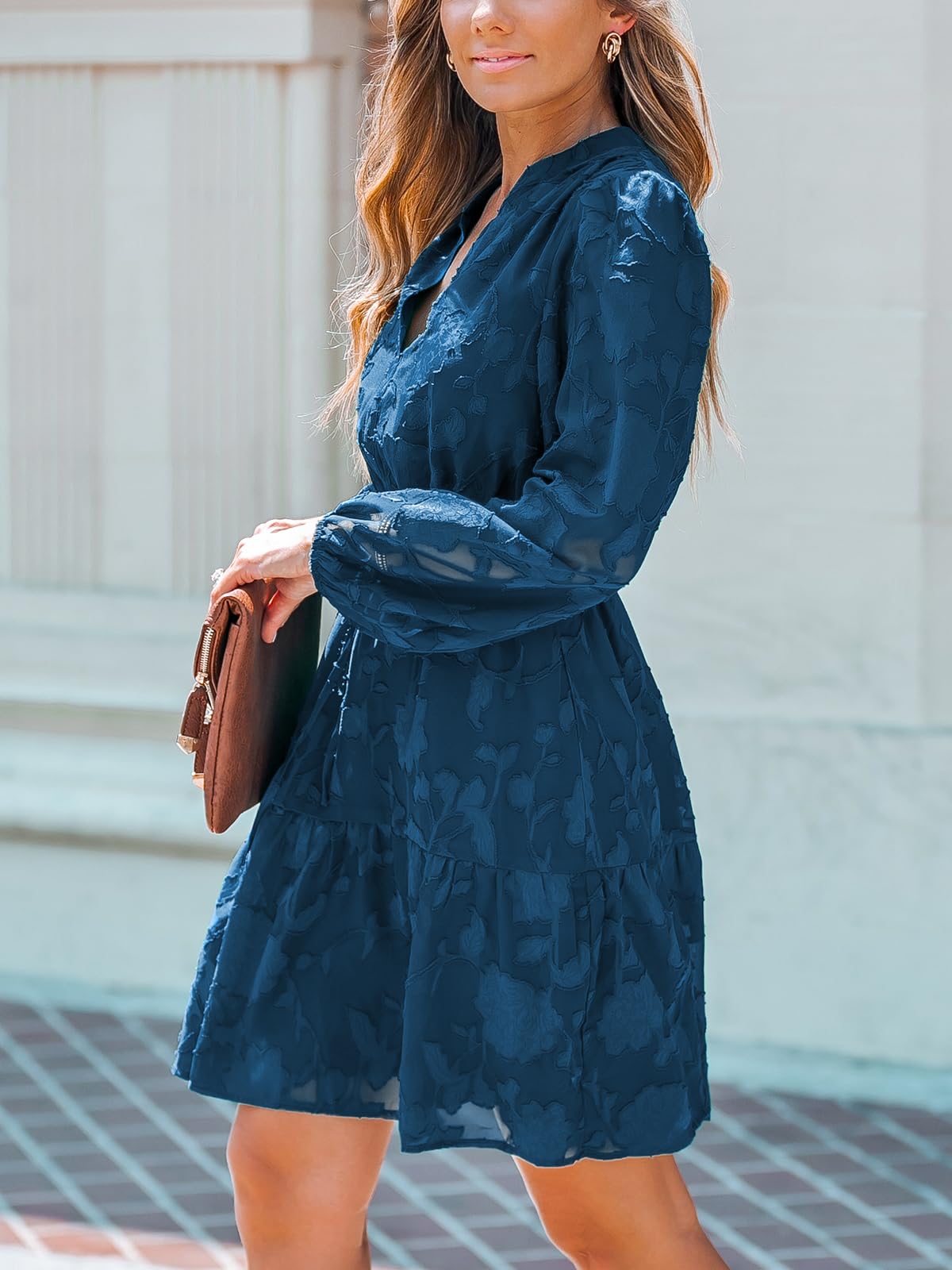 Foto 4 pulgar | Vestido Cupshe Para Mujer, Encaje Y Volantes, Tamaño Mini, Cuello En V, Azul Marino - Venta Internacional.