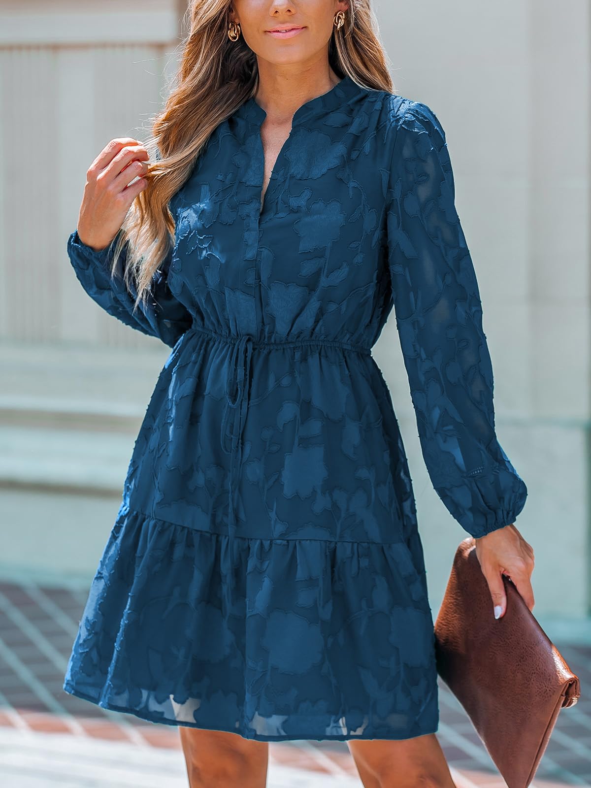 Foto 5 pulgar | Vestido Cupshe Para Mujer, Encaje Y Volantes, Tamaño Mini, Cuello En V, Azul Marino - Venta Internacional.