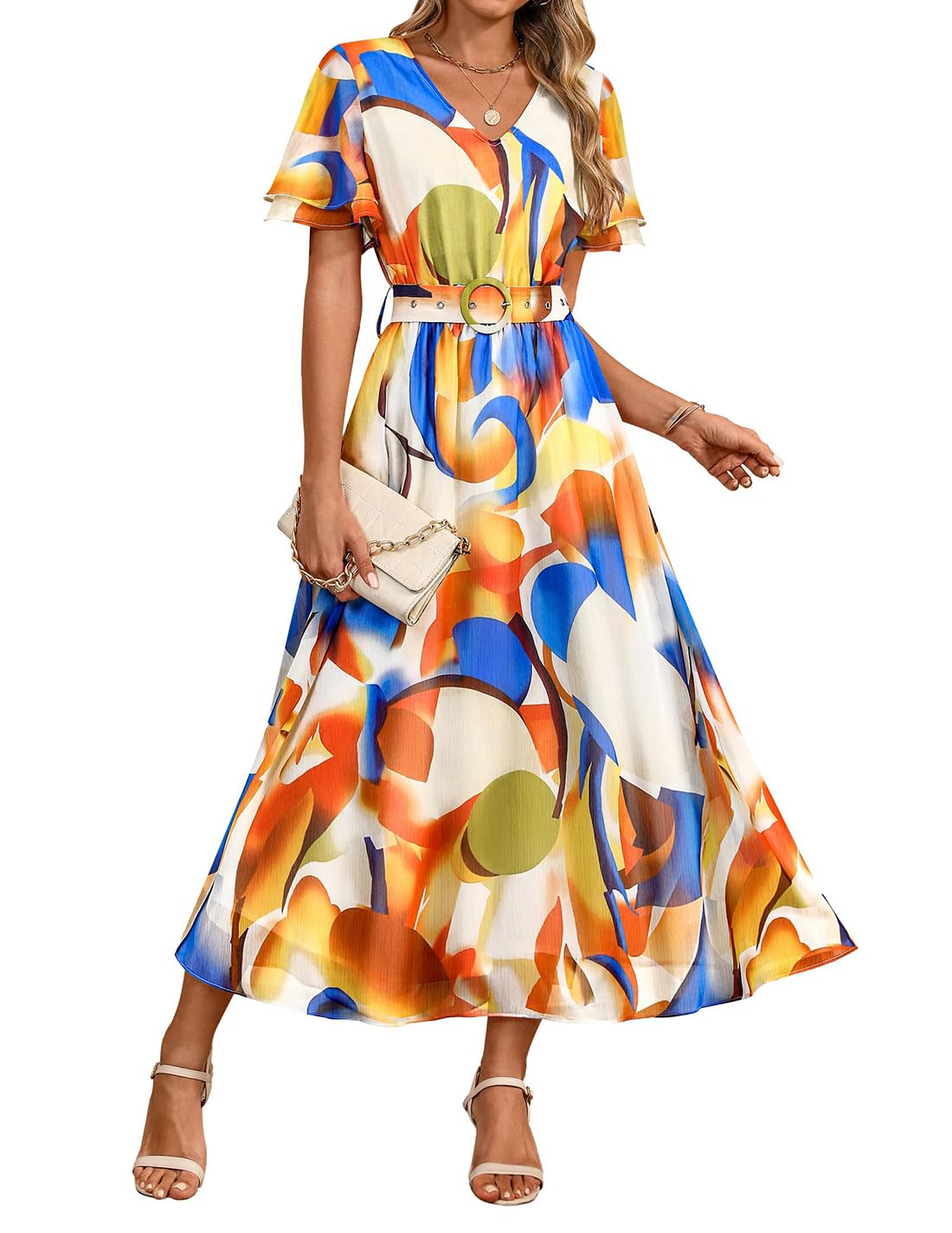 Foto 2 pulgar | Vestido Largo Zesica Para Mujer Con Estampado Floral De Verano 2025 Y Cinturón - Venta Internacional.