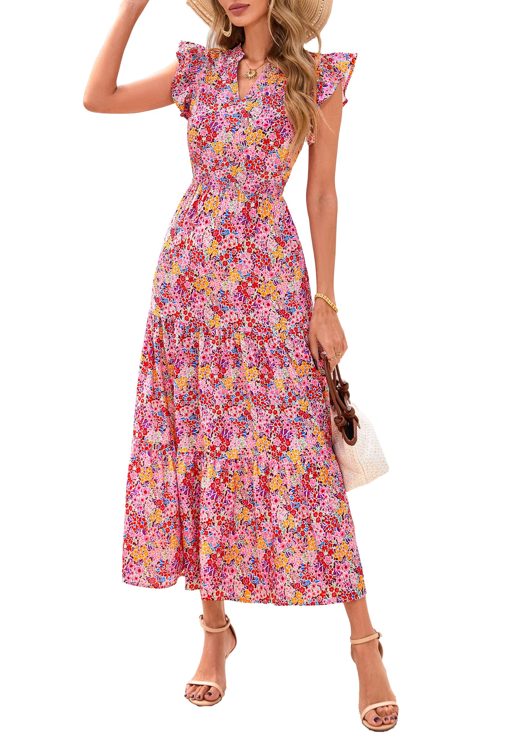 Vestido Midi Prettygarden Para Mujer, Verano 2025, Estampado Floral, Rojo Vino - Venta Internacional.