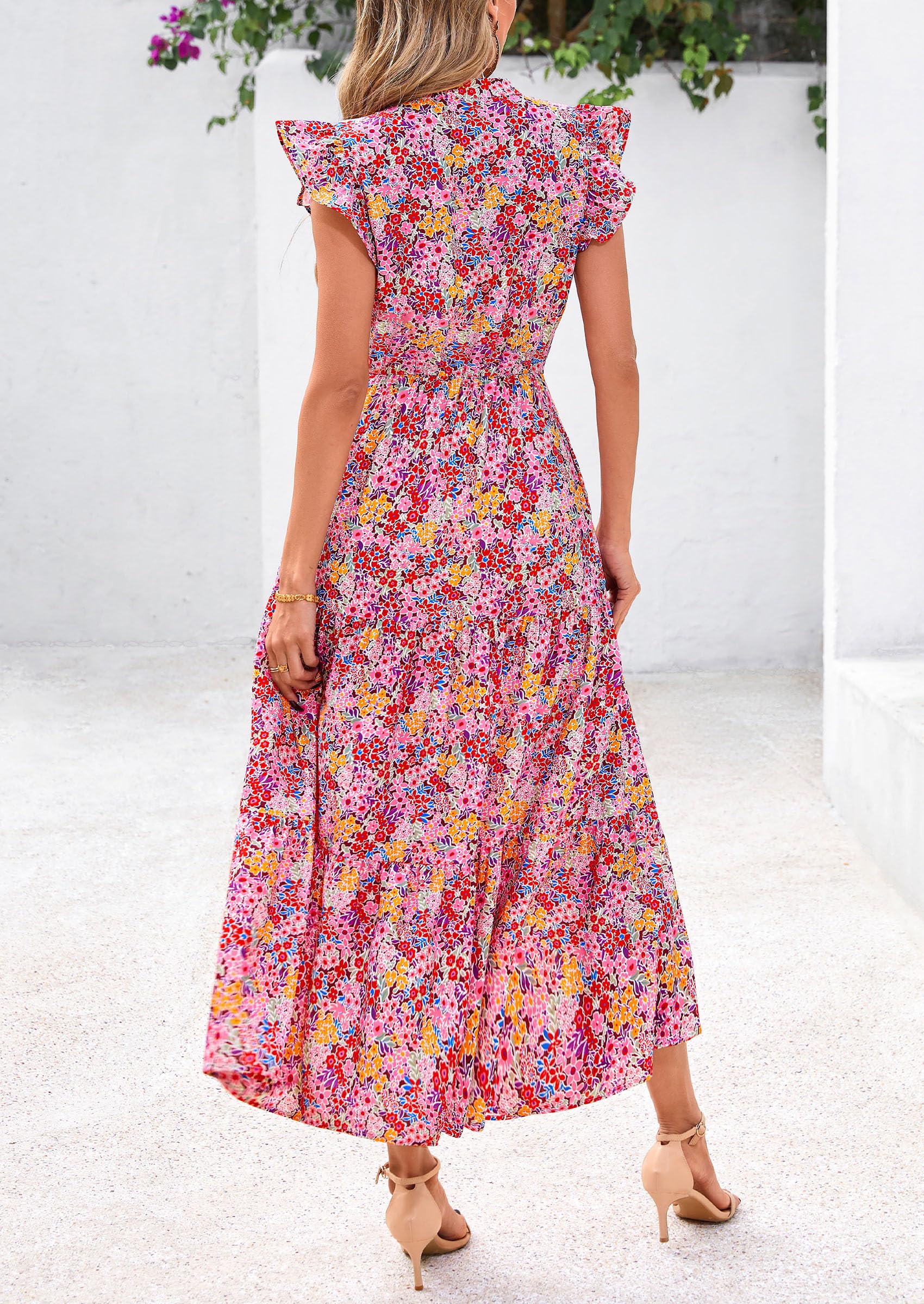 Foto 3 pulgar | Vestido Midi Prettygarden Para Mujer, Verano 2025, Estampado Floral, Rojo Vino - Venta Internacional.