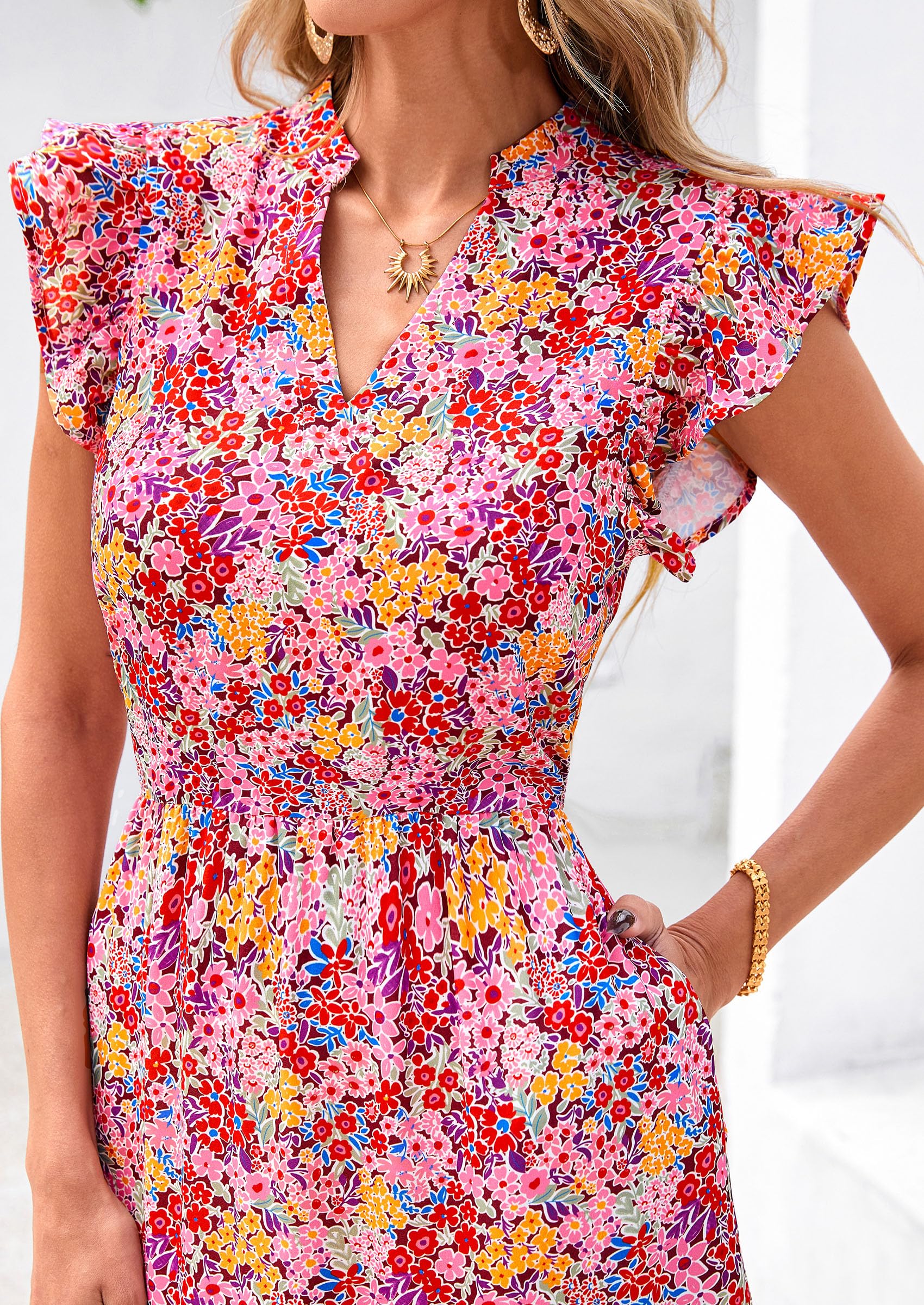 Foto 6 pulgar | Vestido Midi Prettygarden Para Mujer, Verano 2025, Estampado Floral, Rojo Vino - Venta Internacional.