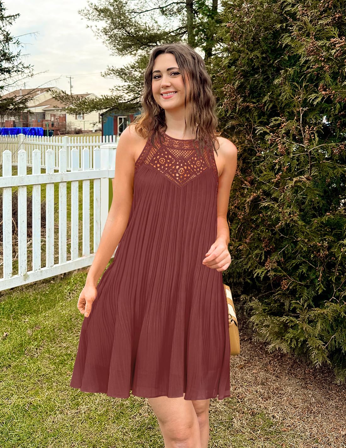 Foto 6 pulgar | Vestido Zesica 2025 Summer Halter Chiffon Mini Para Mujer, Color Oxidado - Venta Internacional.