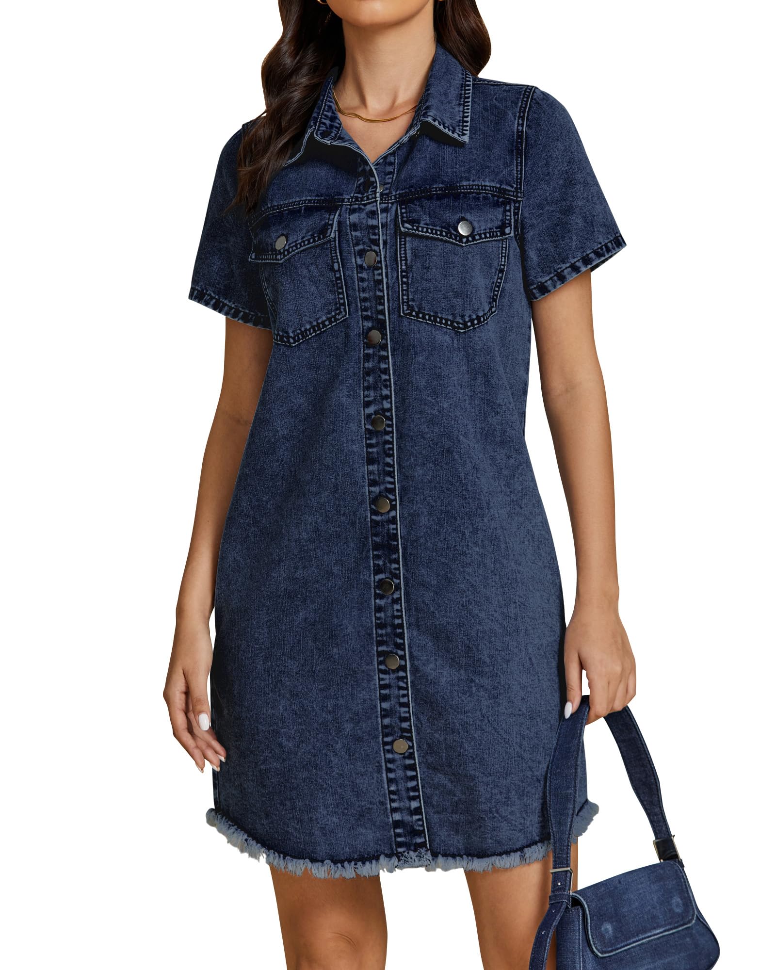 Foto 2 pulgar | Vestido Vaquero Luvamia Azul Oscuro Hasta La Rodilla Para Mujer, Talla Xl - Venta Internacional.