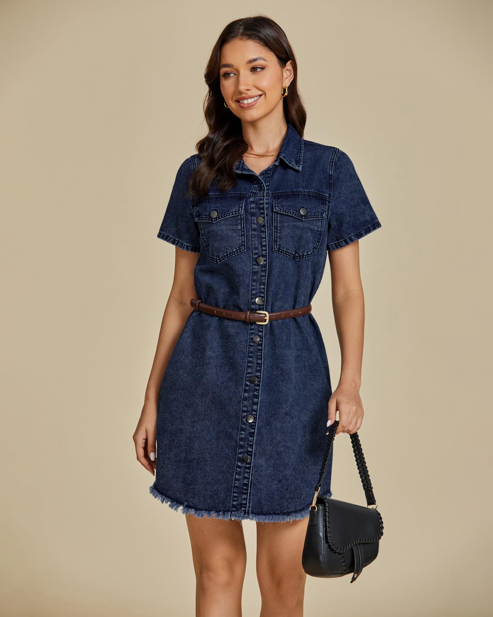Foto 7 pulgar | Vestido Vaquero Luvamia Azul Oscuro Hasta La Rodilla Para Mujer, Talla Xl - Venta Internacional.