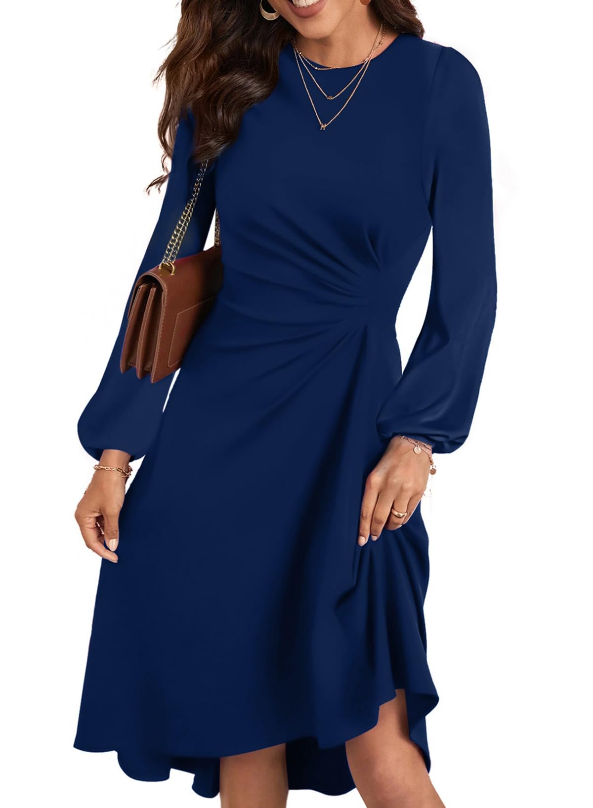Vestido De Cóctel Happy Sailed 2025, Manga Larga, Cintura Fruncida, Azul Marino - Venta Internacional.