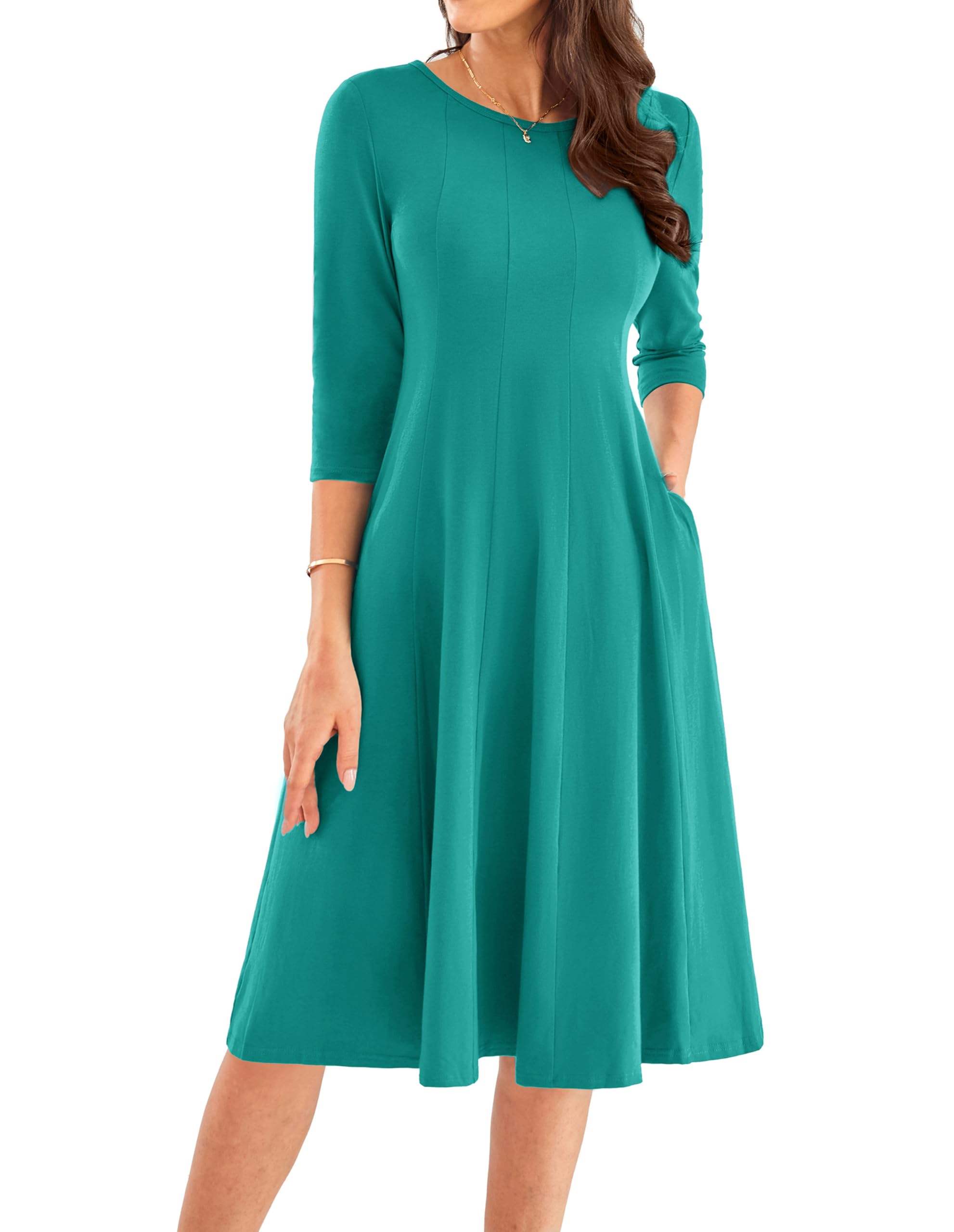 Vestido Casual Grace Karin En Forma De A Swing S, Manga 3/4, Color Verde Lago - Venta Internacional.