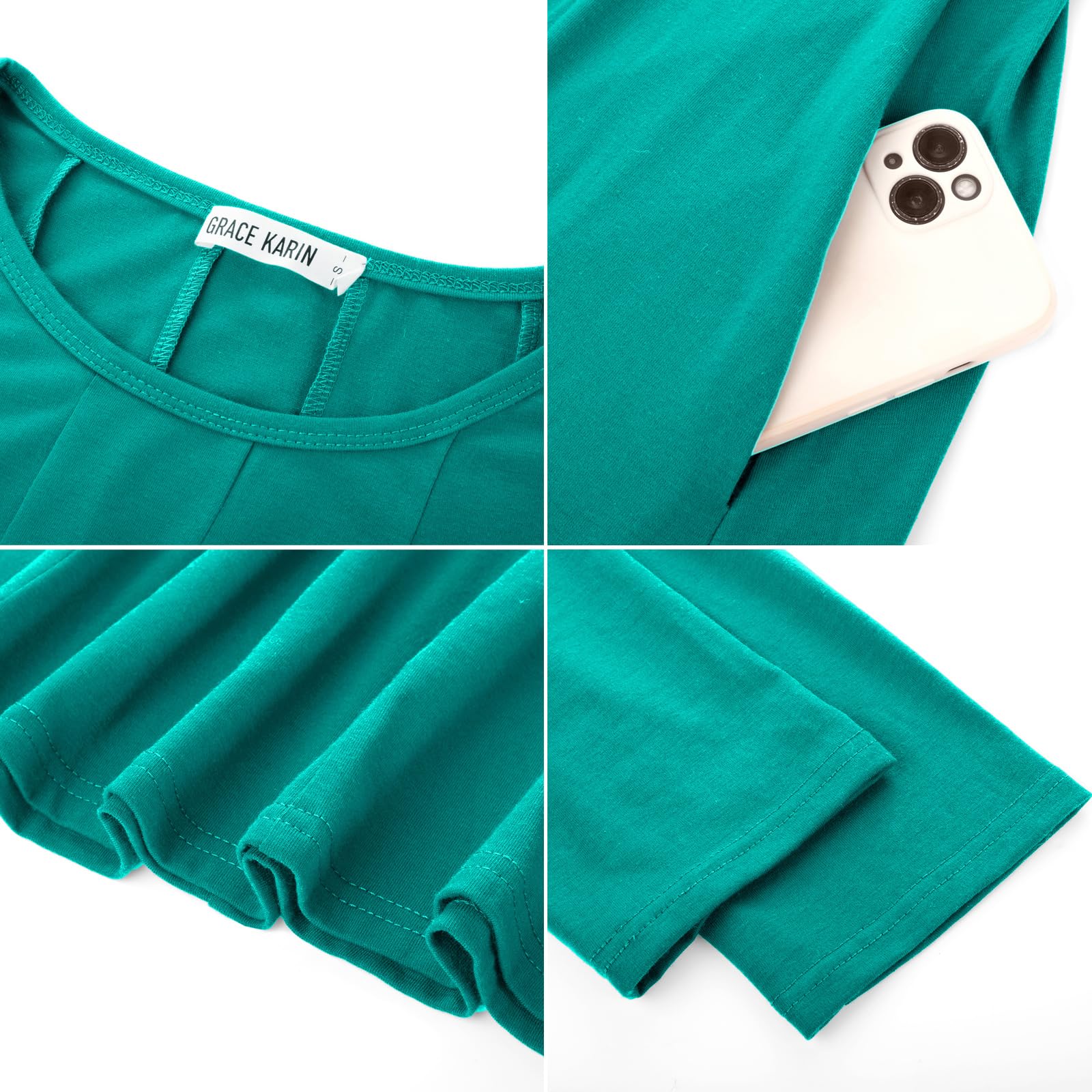 Foto 6 pulgar | Vestido Casual Grace Karin En Forma De A Swing S, Manga 3/4, Color Verde Lago - Venta Internacional.