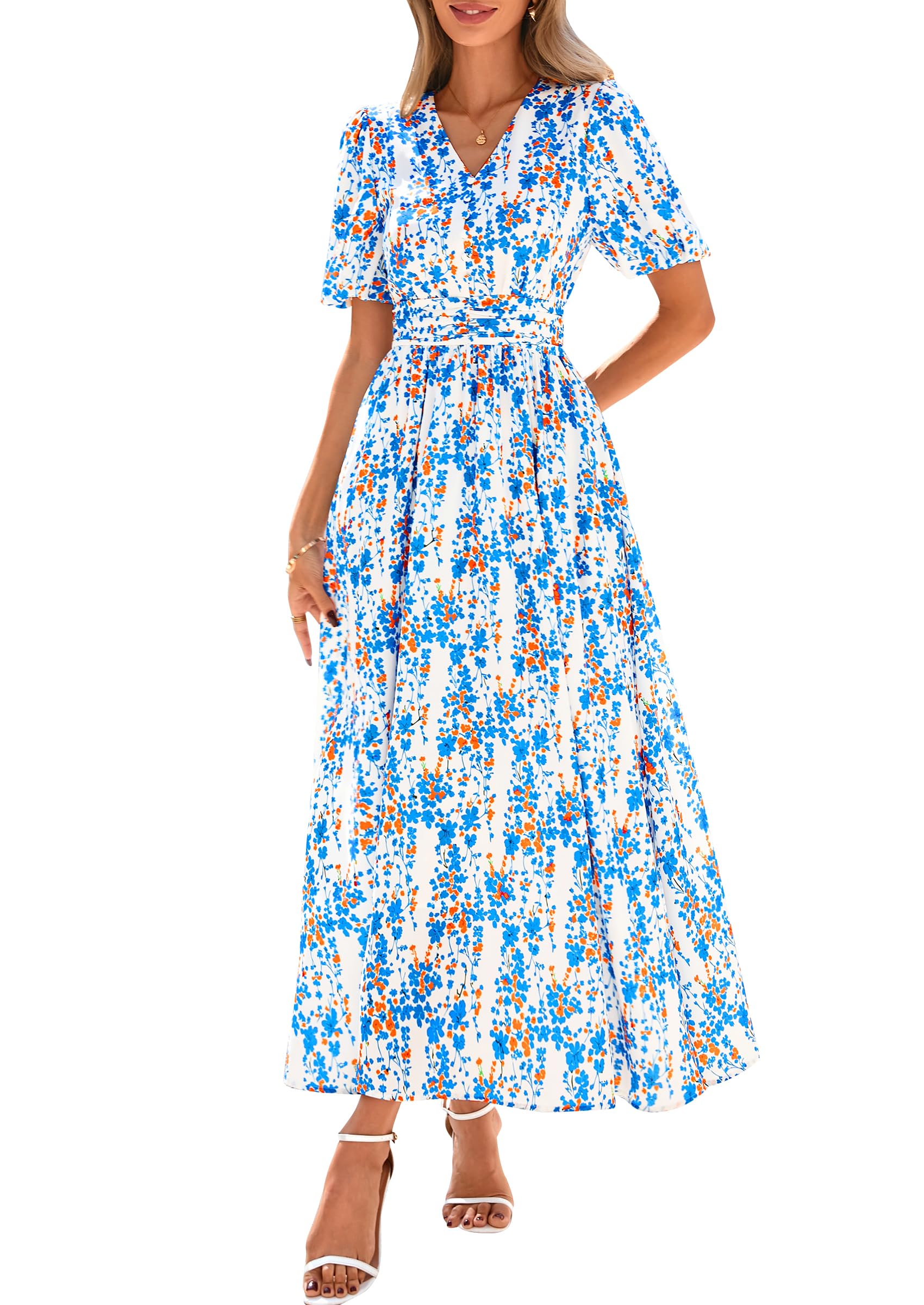 Foto 2 pulgar | Vestido Largo Prettygarden Para Mujer Con Estampado Floral De Verano Y Cuello En V - Venta Internacional.