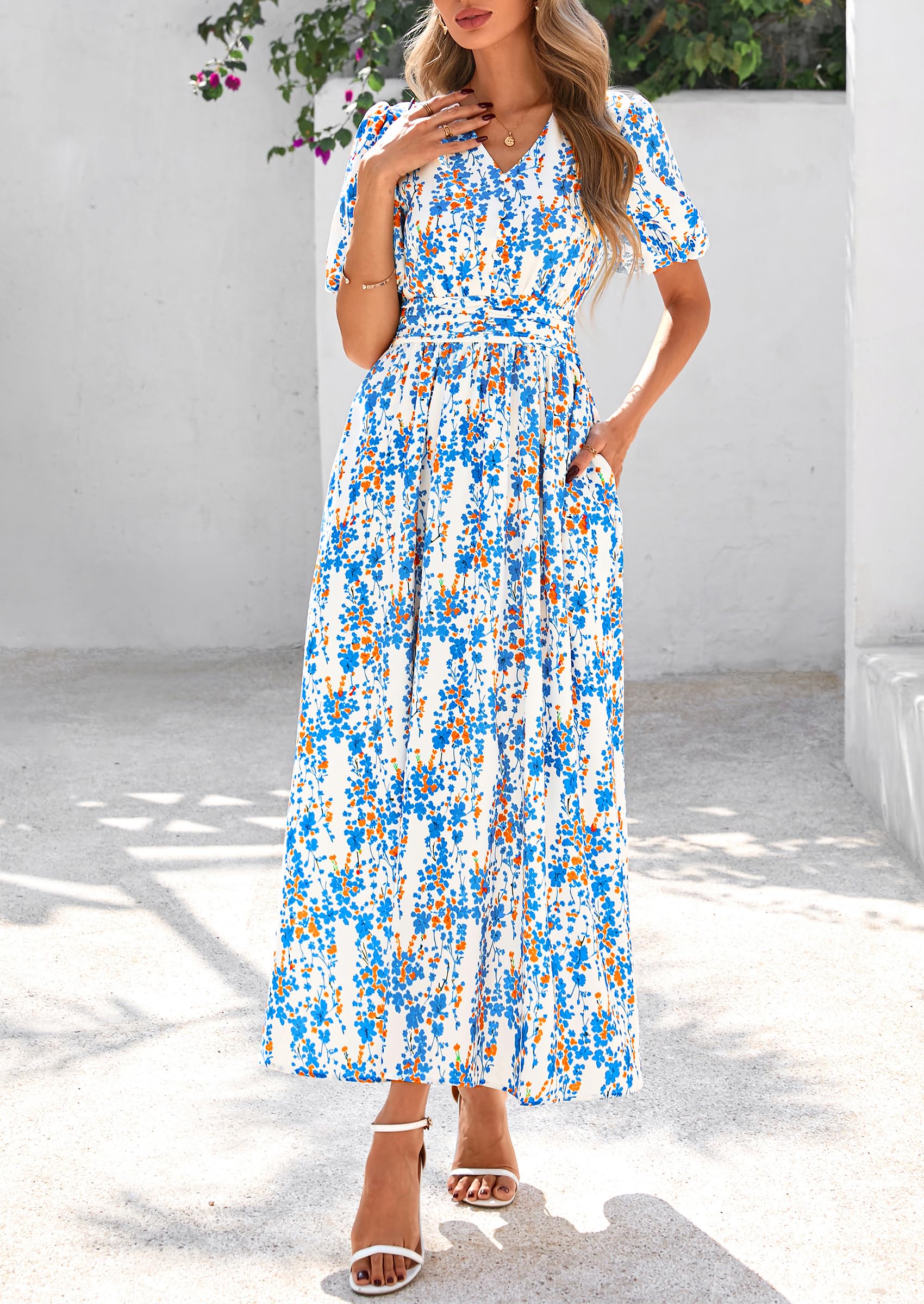 Foto 4 pulgar | Vestido Largo Prettygarden Para Mujer Con Estampado Floral De Verano Y Cuello En V - Venta Internacional.