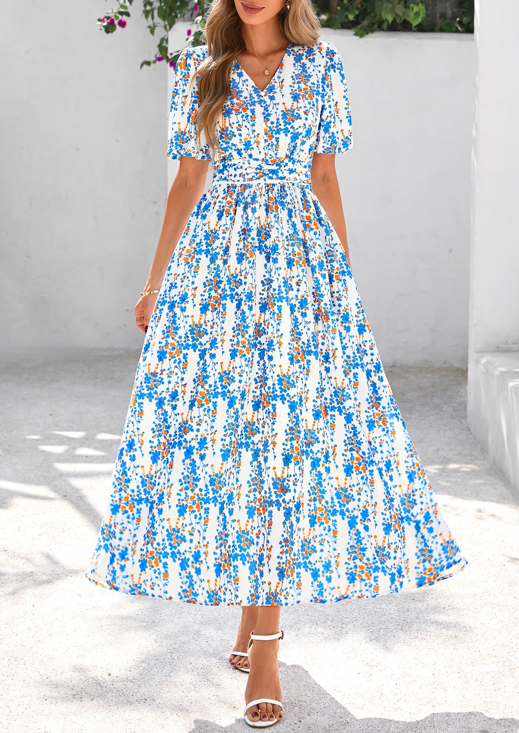 Foto 7 pulgar | Vestido Largo Prettygarden Para Mujer Con Estampado Floral De Verano Y Cuello En V - Venta Internacional.