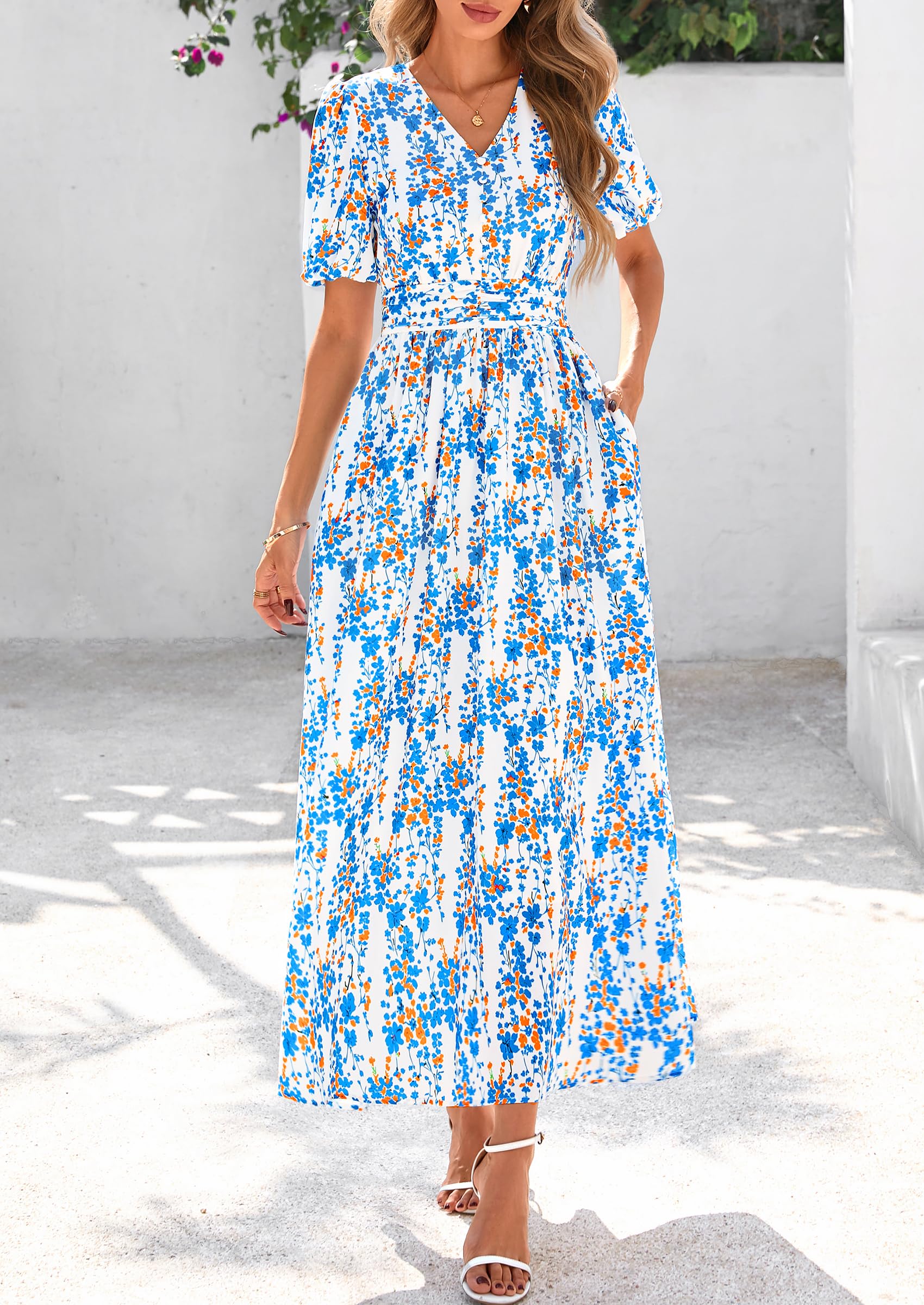 Foto 8 pulgar | Vestido Largo Prettygarden Para Mujer Con Estampado Floral De Verano Y Cuello En V - Venta Internacional.