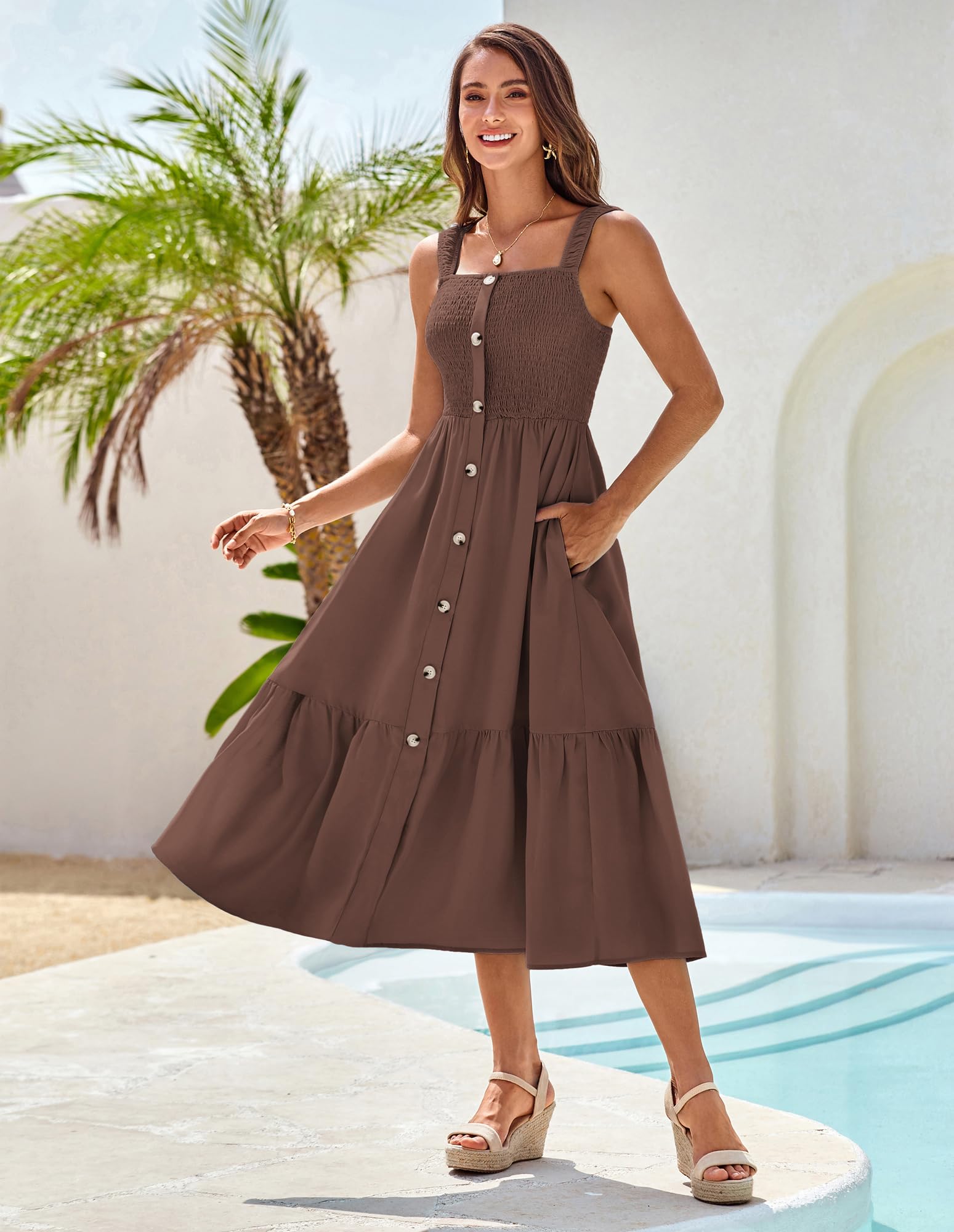 Foto 2 | Vestido Grace Karin Summer 2025 A Media Pierna Con Tirantes Finos, Marrón - Venta Internacional.
