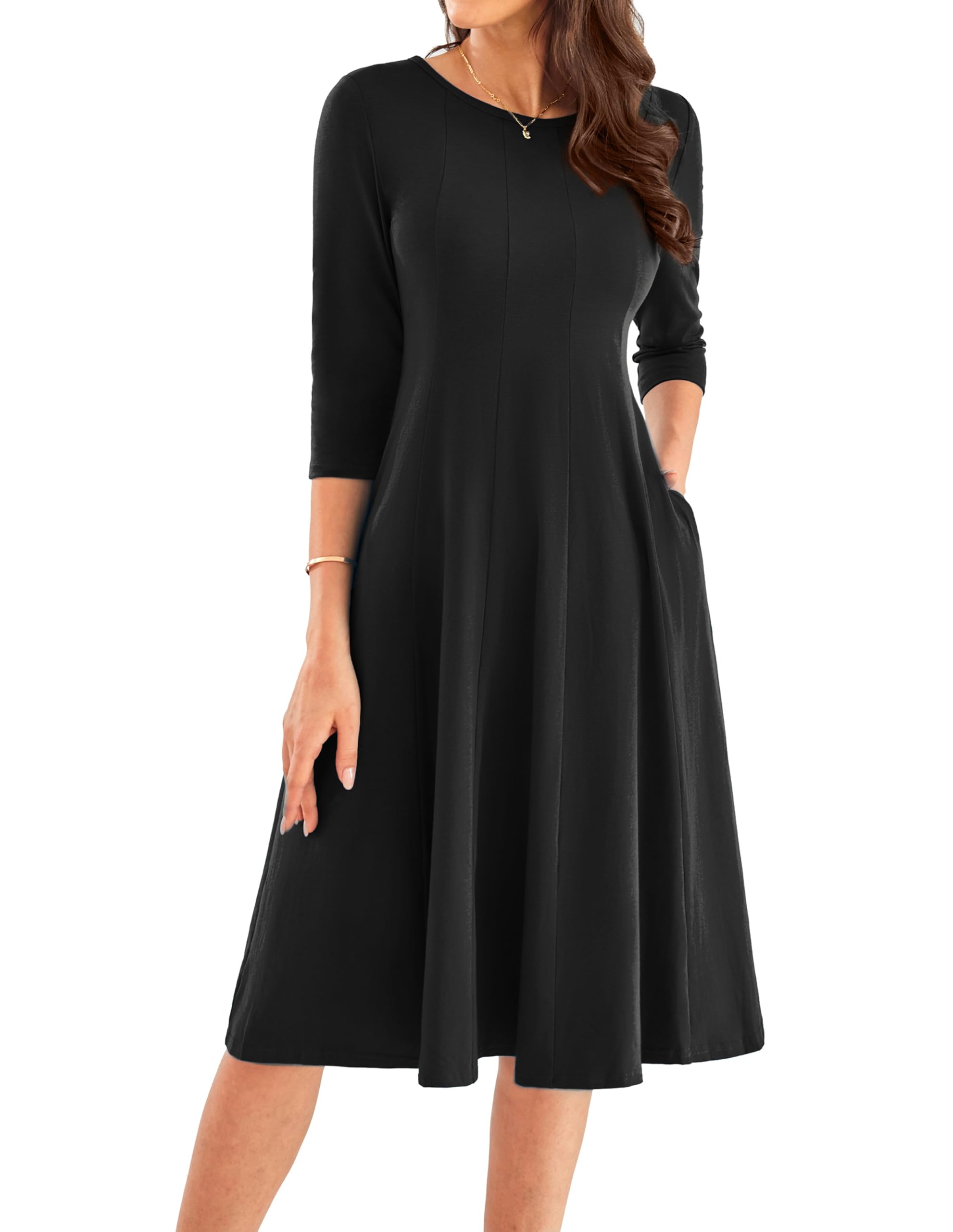 Vestido Grace Karin, Negro, Manga 3/4, Casual, Holgado, A Media Pierna - Venta Internacional.