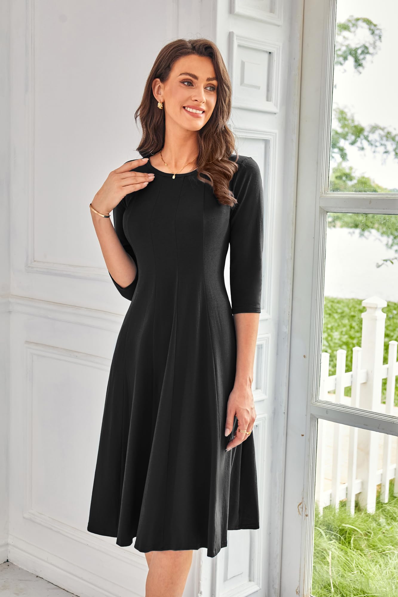 Foto 3 pulgar | Vestido Grace Karin, Negro, Manga 3/4, Casual, Holgado, A Media Pierna - Venta Internacional.