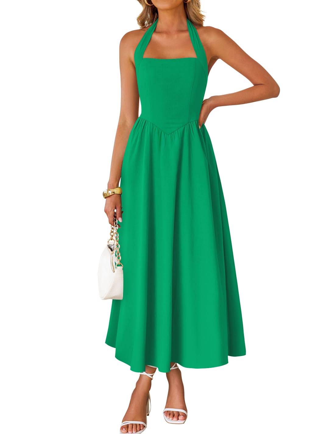 Foto 2 pulgar | Vestido Zesica Summer Halter Midi Green Sin Mangas Para Mujer - Venta Internacional.